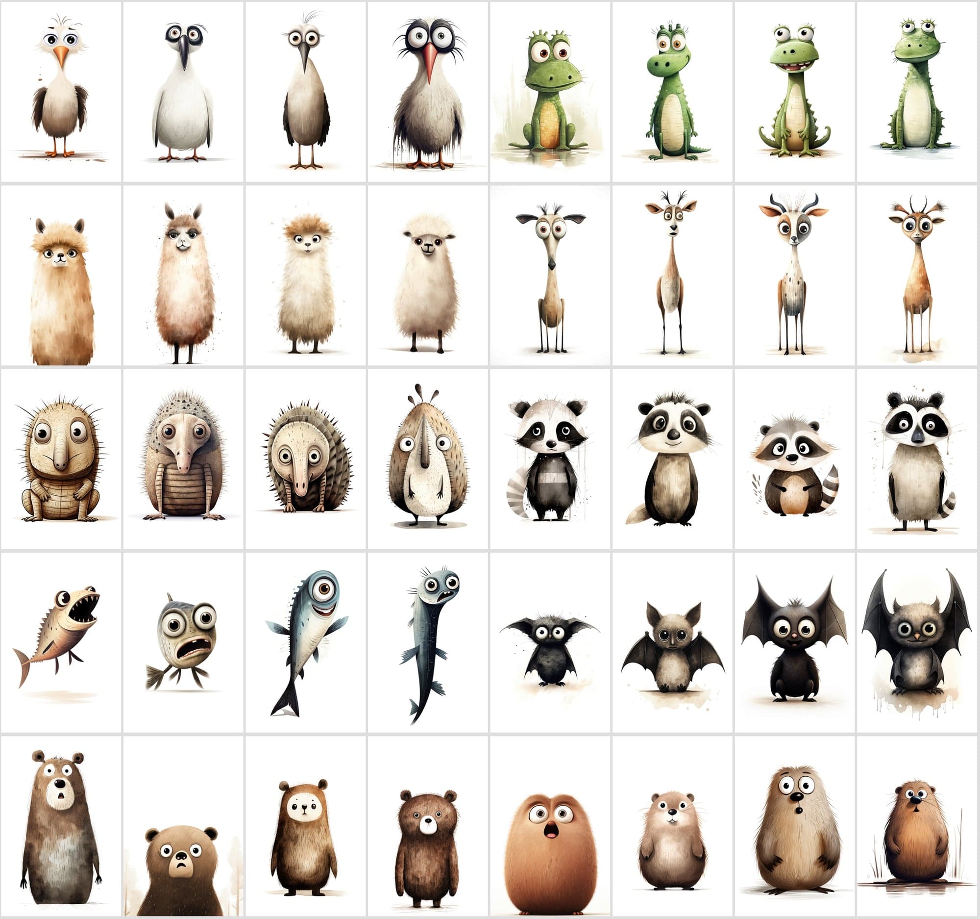 600 Scared & Funny Animals PNG Clipart Set, High-Resolution Commercial Use Graphics with Transparent Background, Big-Eyed Wonder Animals Digital Download Sumobundle