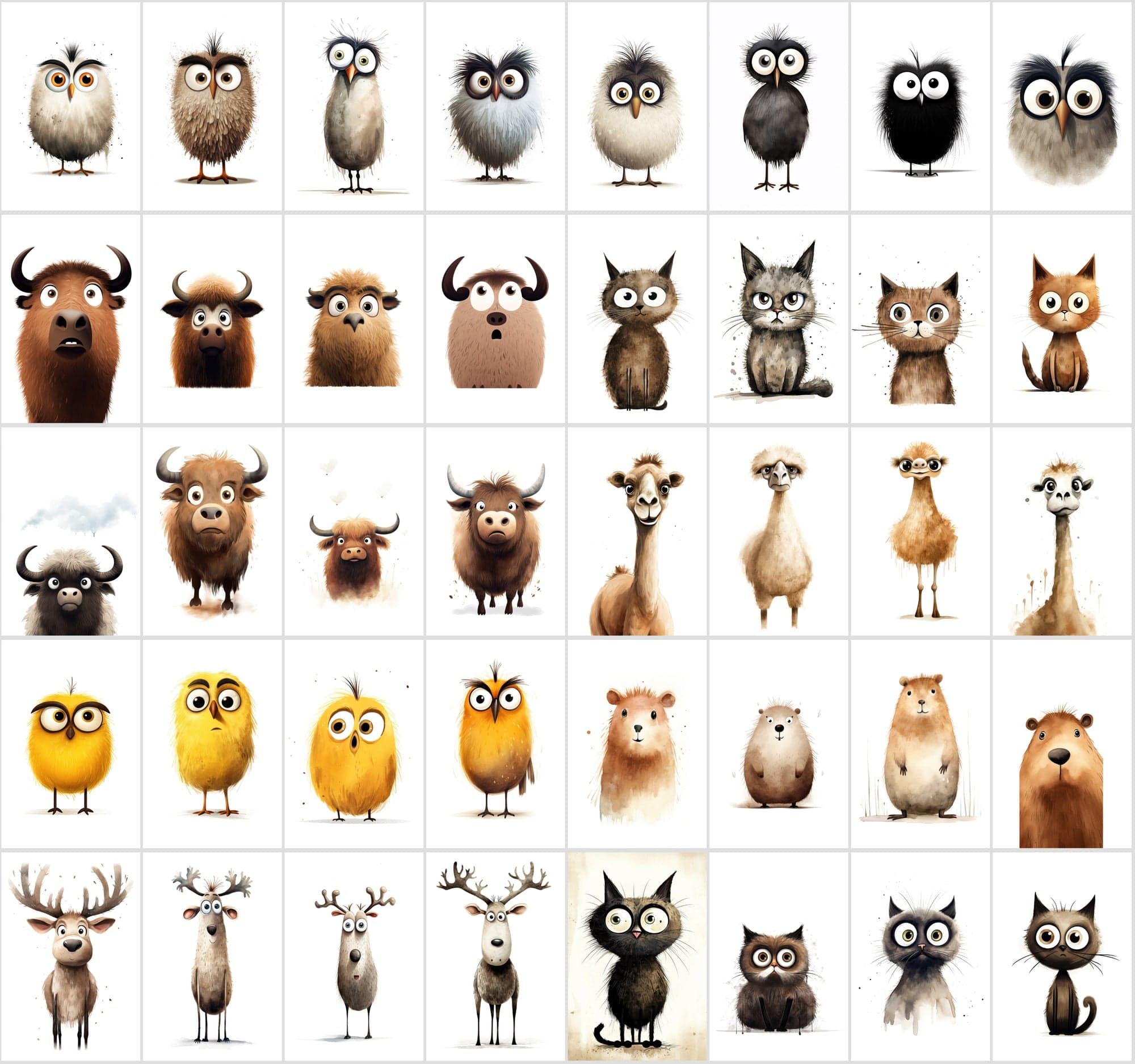 600 Scared & Funny Animals PNG Clipart Set, High-Resolution Commercial Use Graphics with Transparent Background, Big-Eyed Wonder Animals Digital Download Sumobundle