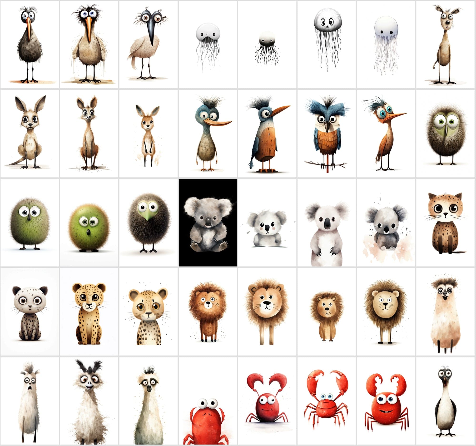 600 Scared & Funny Animals PNG Clipart Set, High-Resolution Commercial Use Graphics with Transparent Background, Big-Eyed Wonder Animals Digital Download Sumobundle