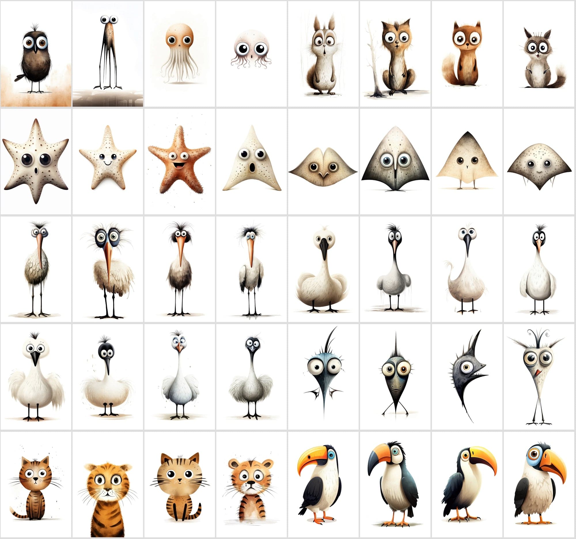 600 Scared & Funny Animals PNG Clipart Set, High-Resolution Commercial Use Graphics with Transparent Background, Big-Eyed Wonder Animals Digital Download Sumobundle
