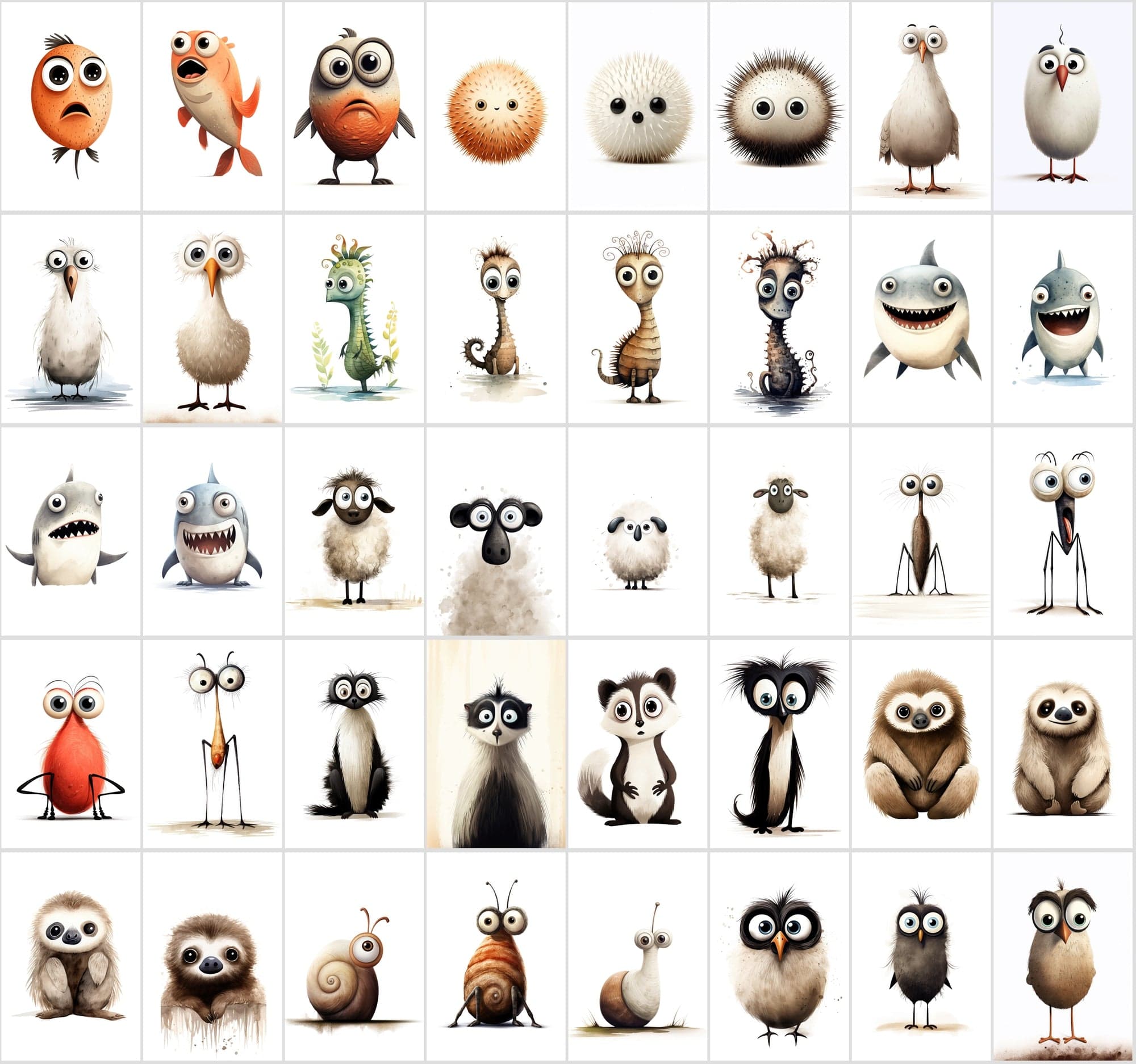 600 Scared & Funny Animals PNG Clipart Set, High-Resolution Commercial Use Graphics with Transparent Background, Big-Eyed Wonder Animals Digital Download Sumobundle