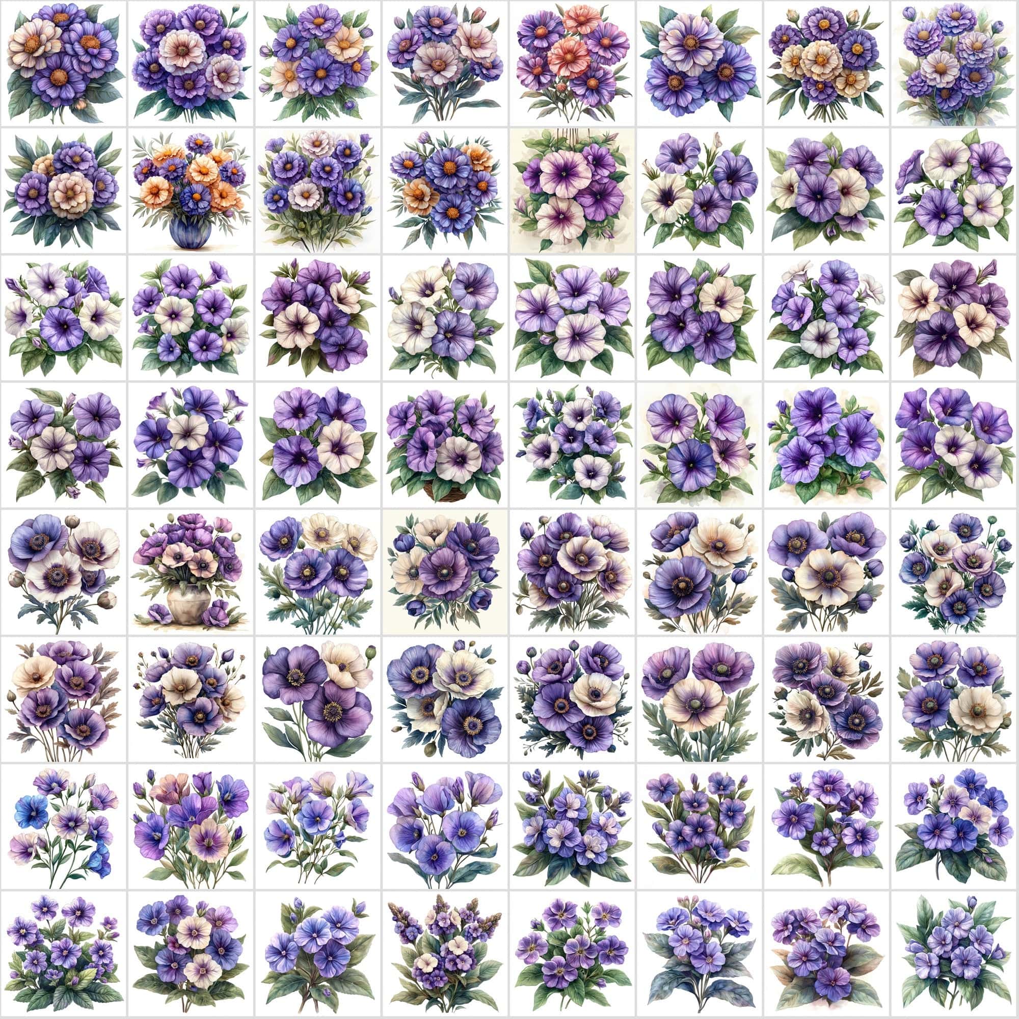 600 Vibrant Watercolor Flowers & Leaves Digital Download Sumobundle