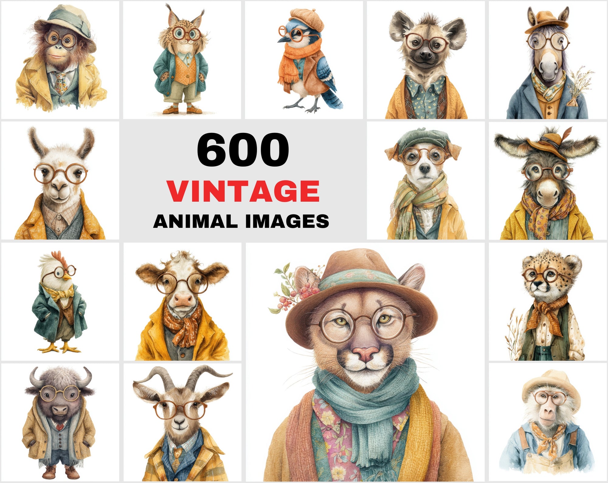 600 Adorable Watercolor Animal Illustrations – Vintage Fall Style