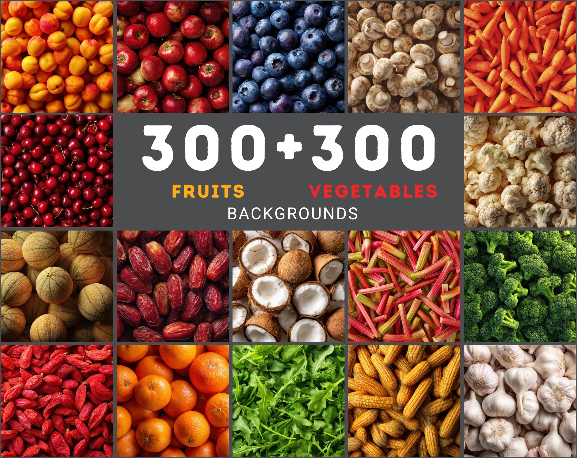 600 Food Background Images Bundle | 300 Fruit + 300 Vegetable Photo Backgrounds