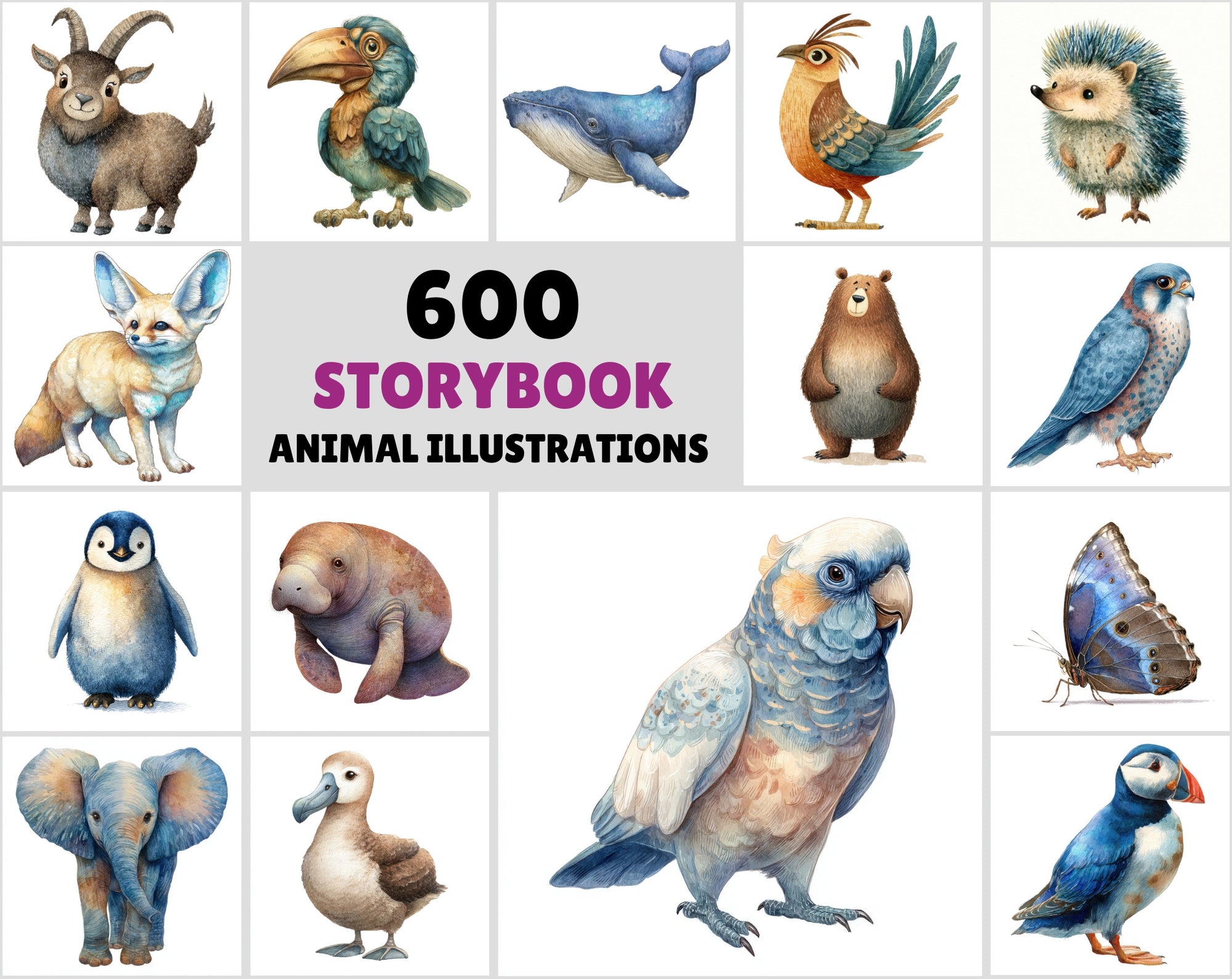 600 Storybook Watercolor Animals