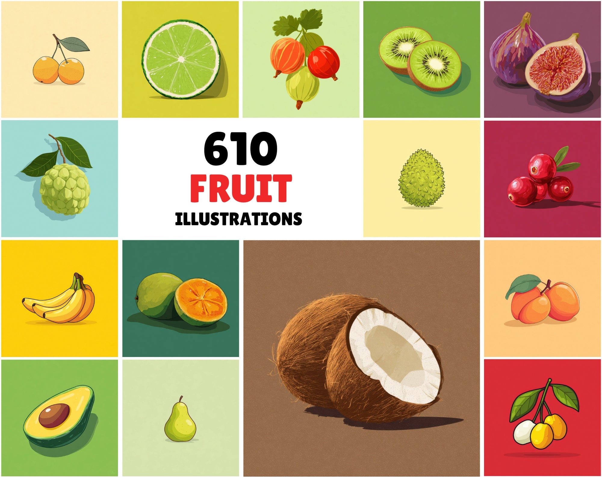 610 Fruit Images Bundle | Colorful Fruit Illustrations