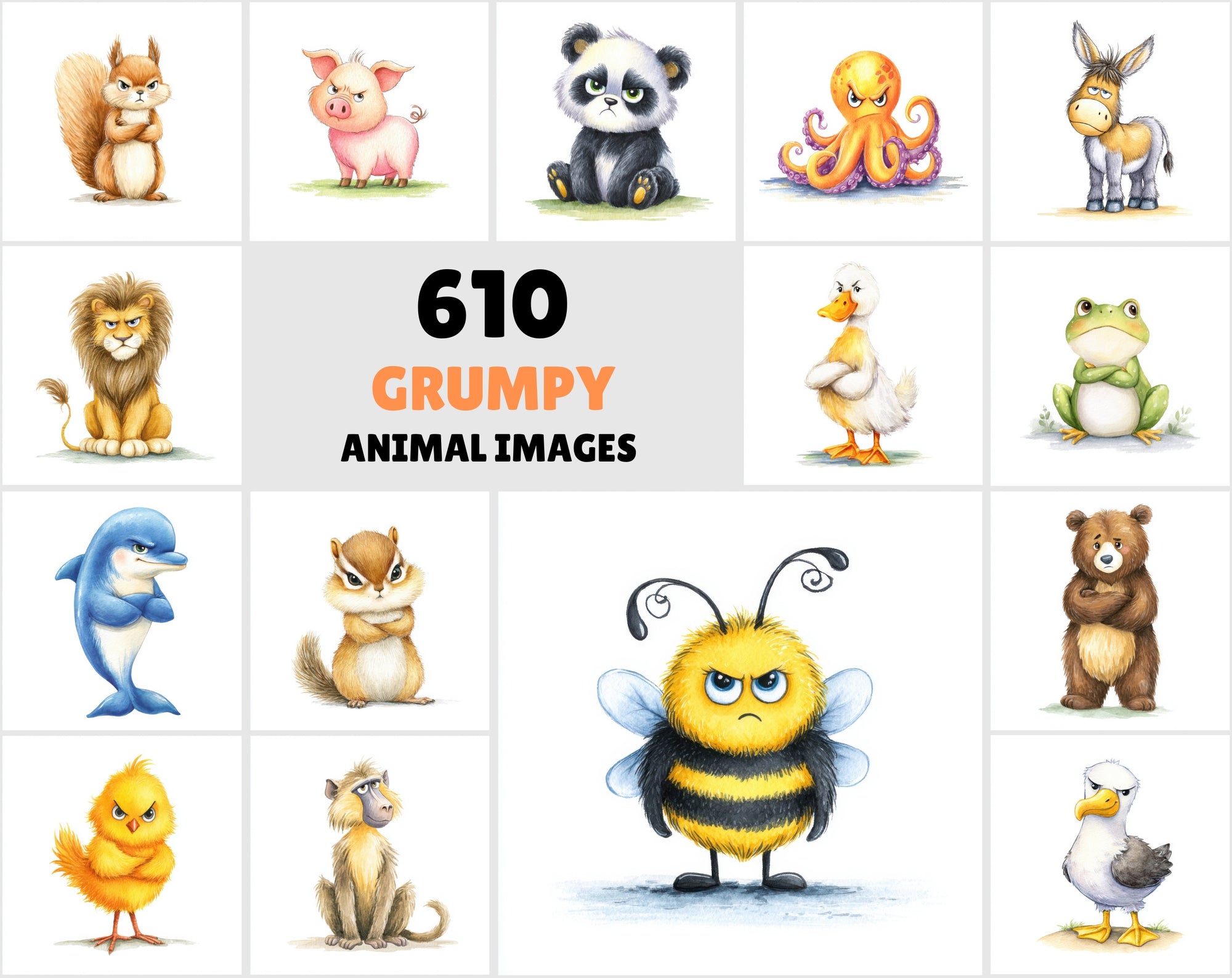 610 Grumpy Animal Illustrations