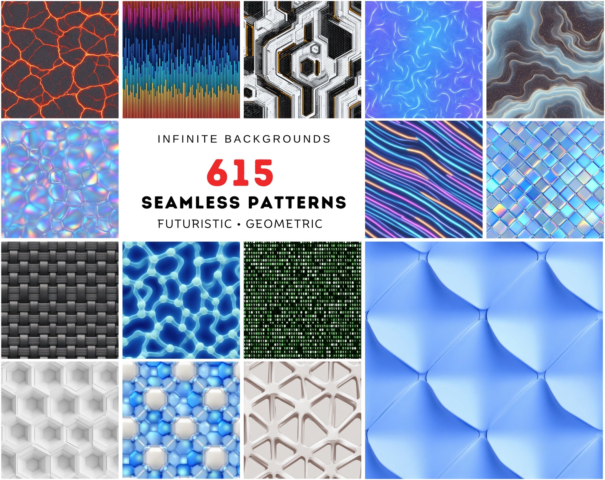 619 Futuristic Seamless Patterns – JPG & PAT Files for Photoshop