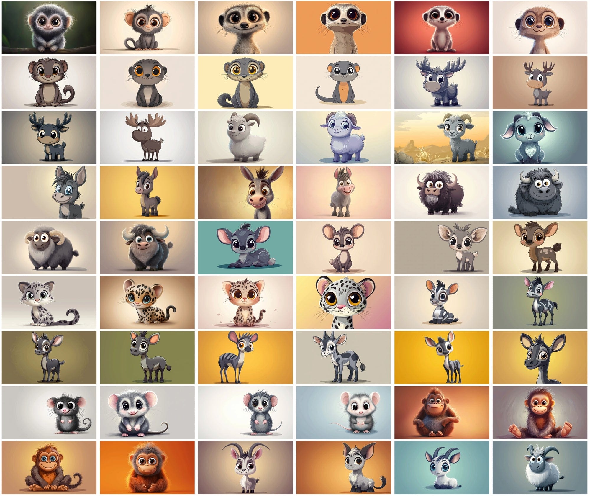 620 Adorable Cartoon Animals with Gradient Backgrounds Digital Download Sumobundle