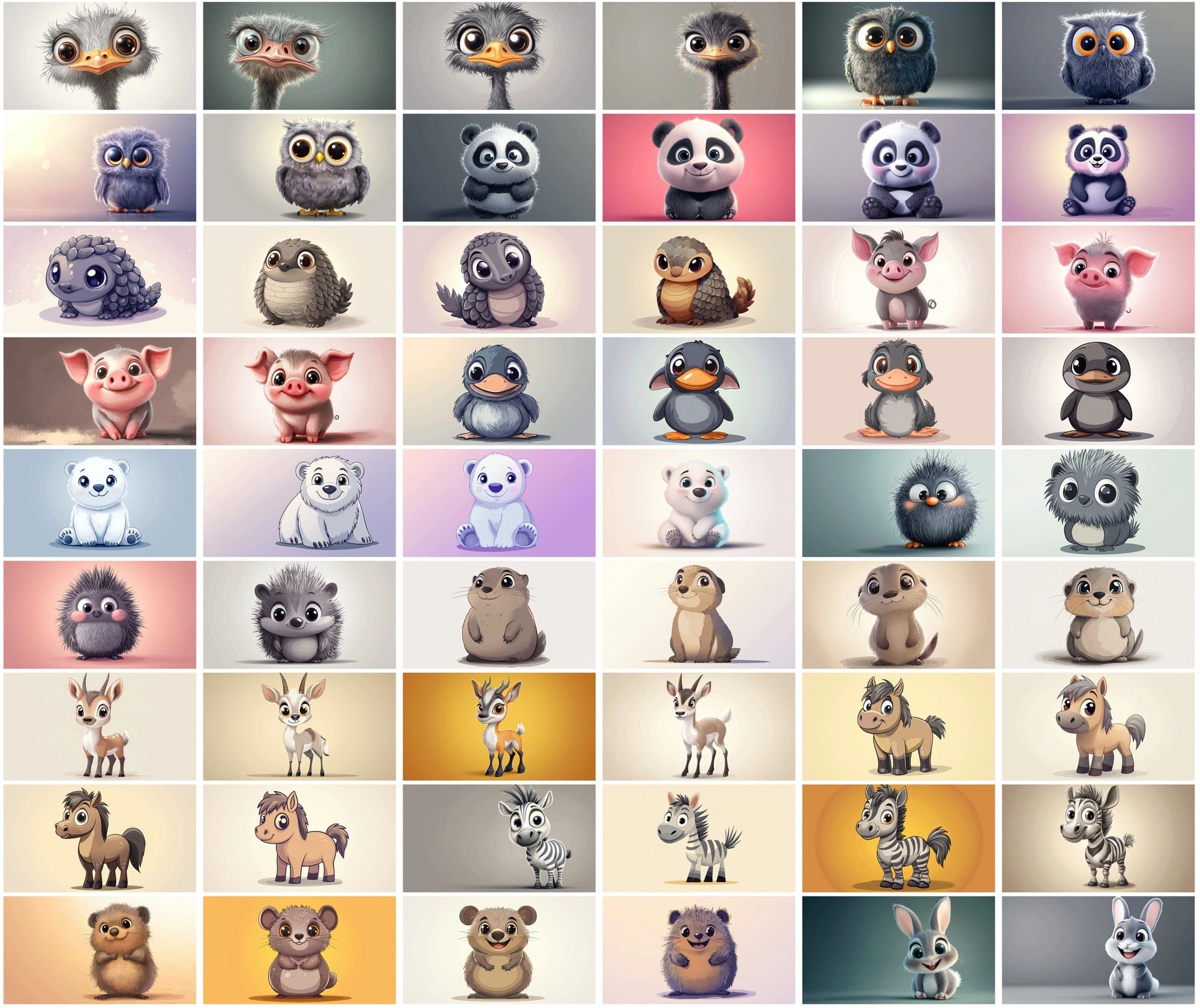 620 Adorable Cartoon Animals with Gradient Backgrounds Digital Download Sumobundle