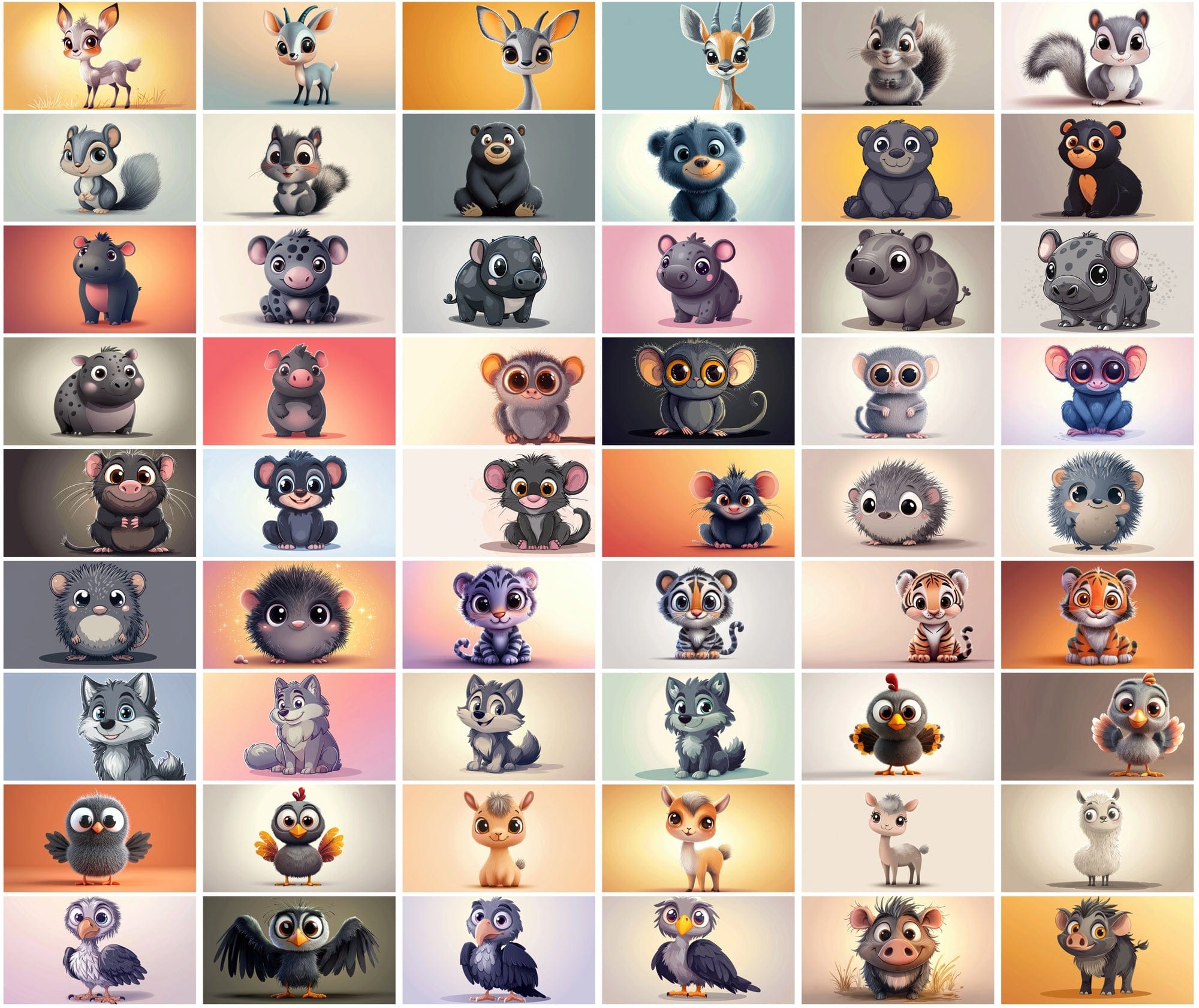 620 Adorable Cartoon Animals with Gradient Backgrounds Digital Download Sumobundle