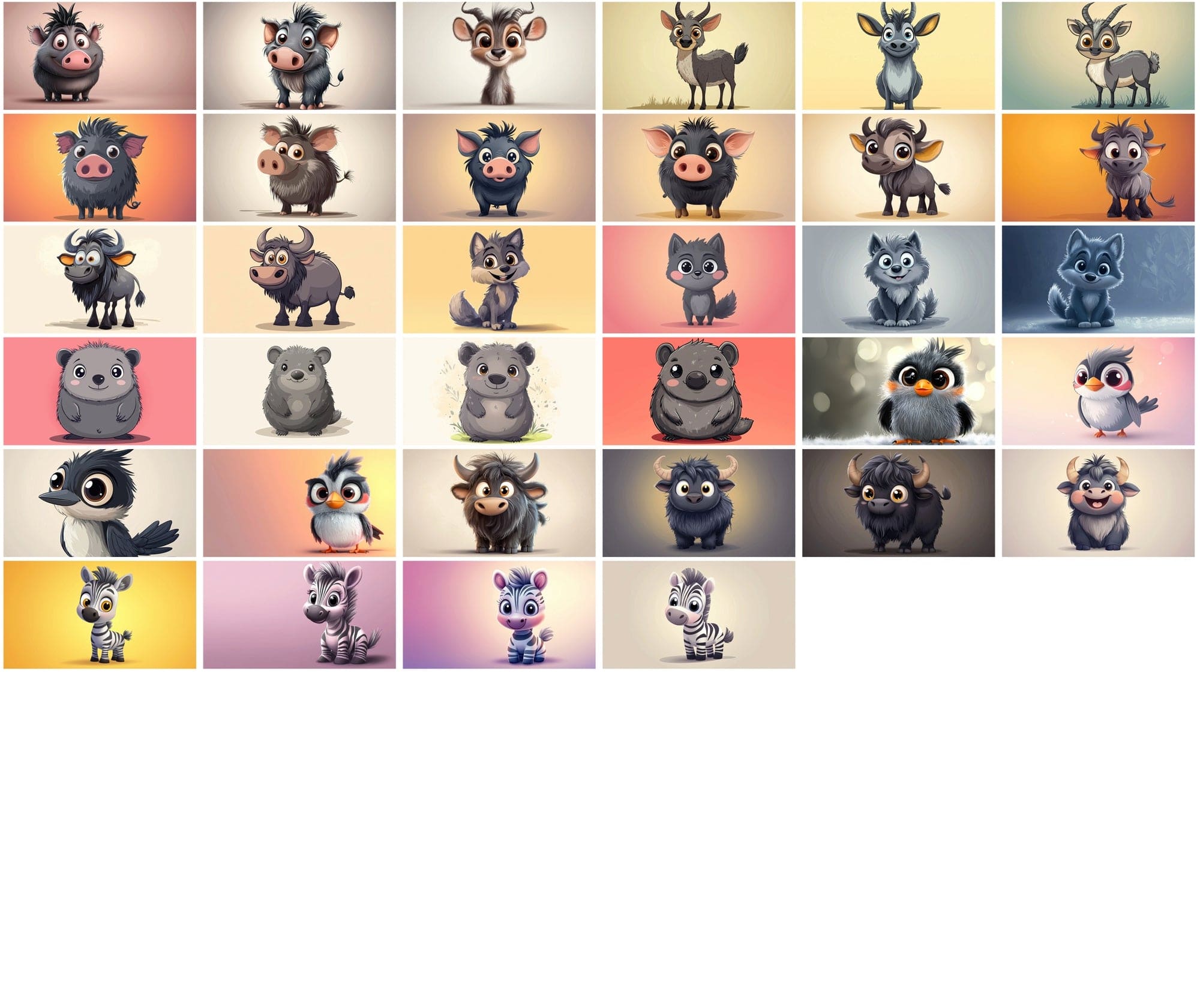 620 Adorable Cartoon Animals with Gradient Backgrounds Digital Download Sumobundle