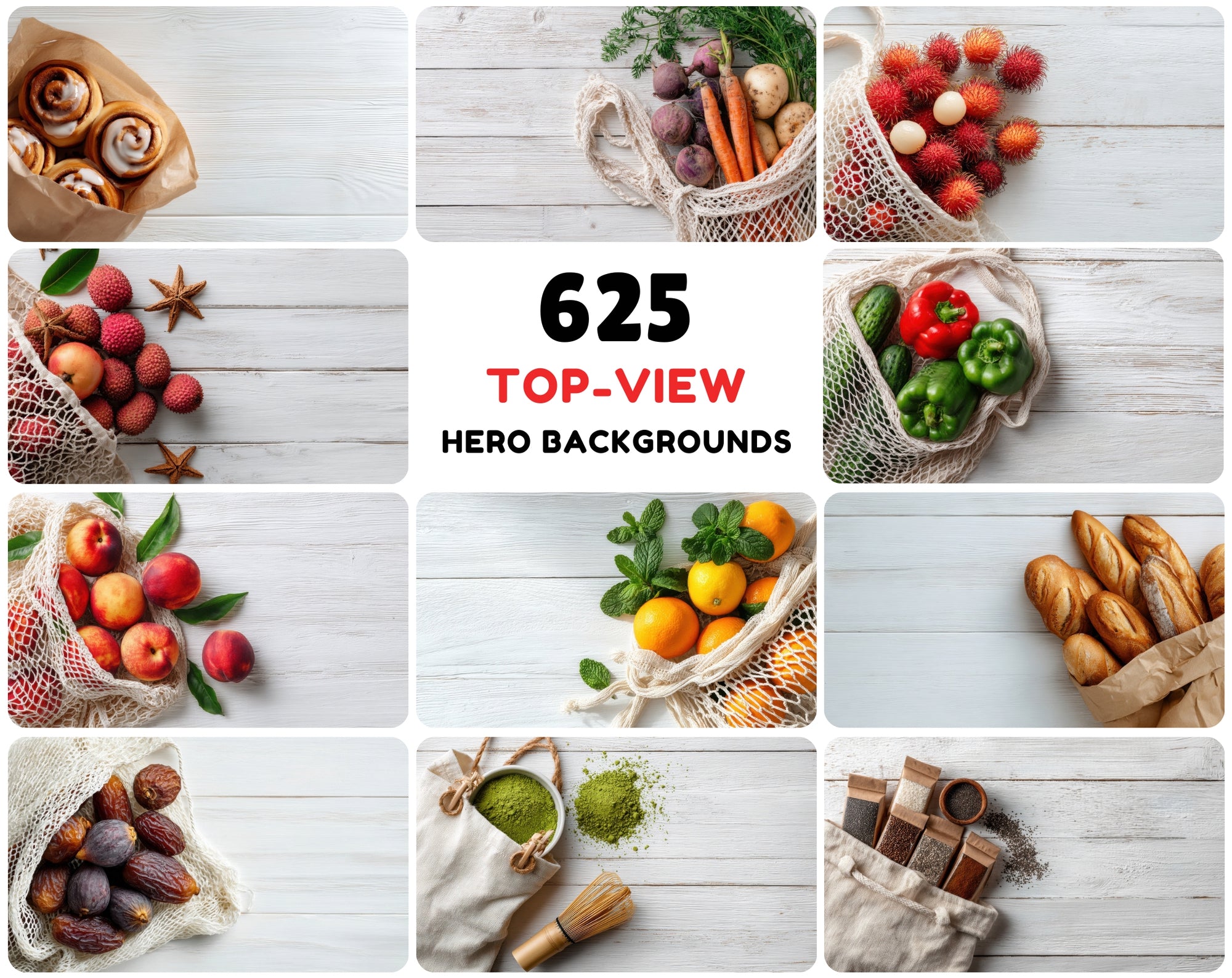 625 Top-View Hero Background Images for Food Brands