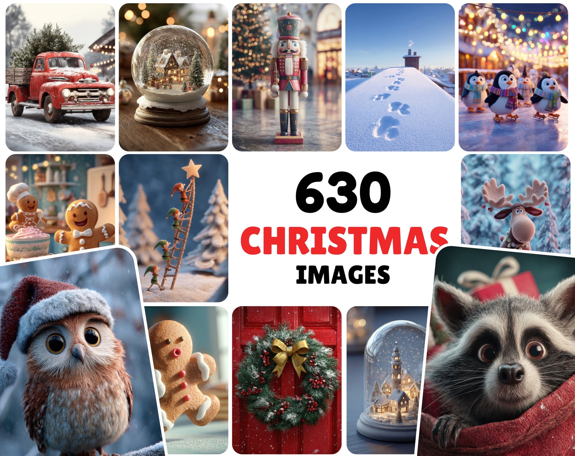 630 Christmas Images Bundle – 3D Cartoon Holiday Graphics, Commercial Use JPGs, Festive Winter Clipart Set
