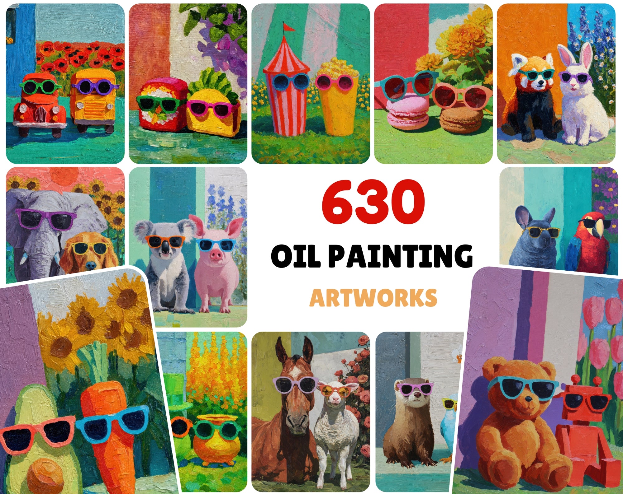 630 Whimsical Oil Painting Animal JPGs