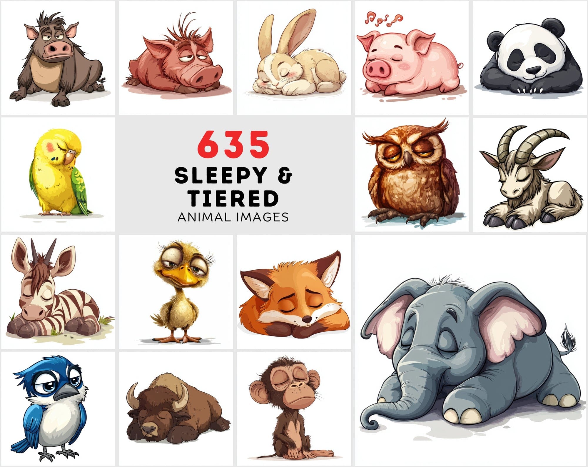 635 Adorable Sleepy and Tiered Animal Images Digital Download Sumobundle