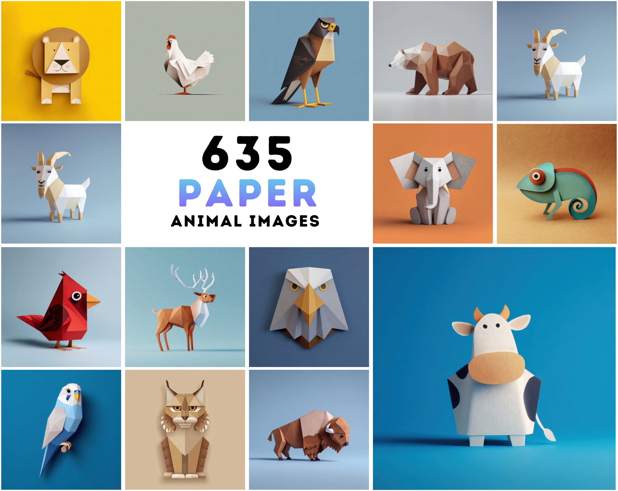 635 Paper Animal Clipart Bundle | Cartoon Minimalist Art