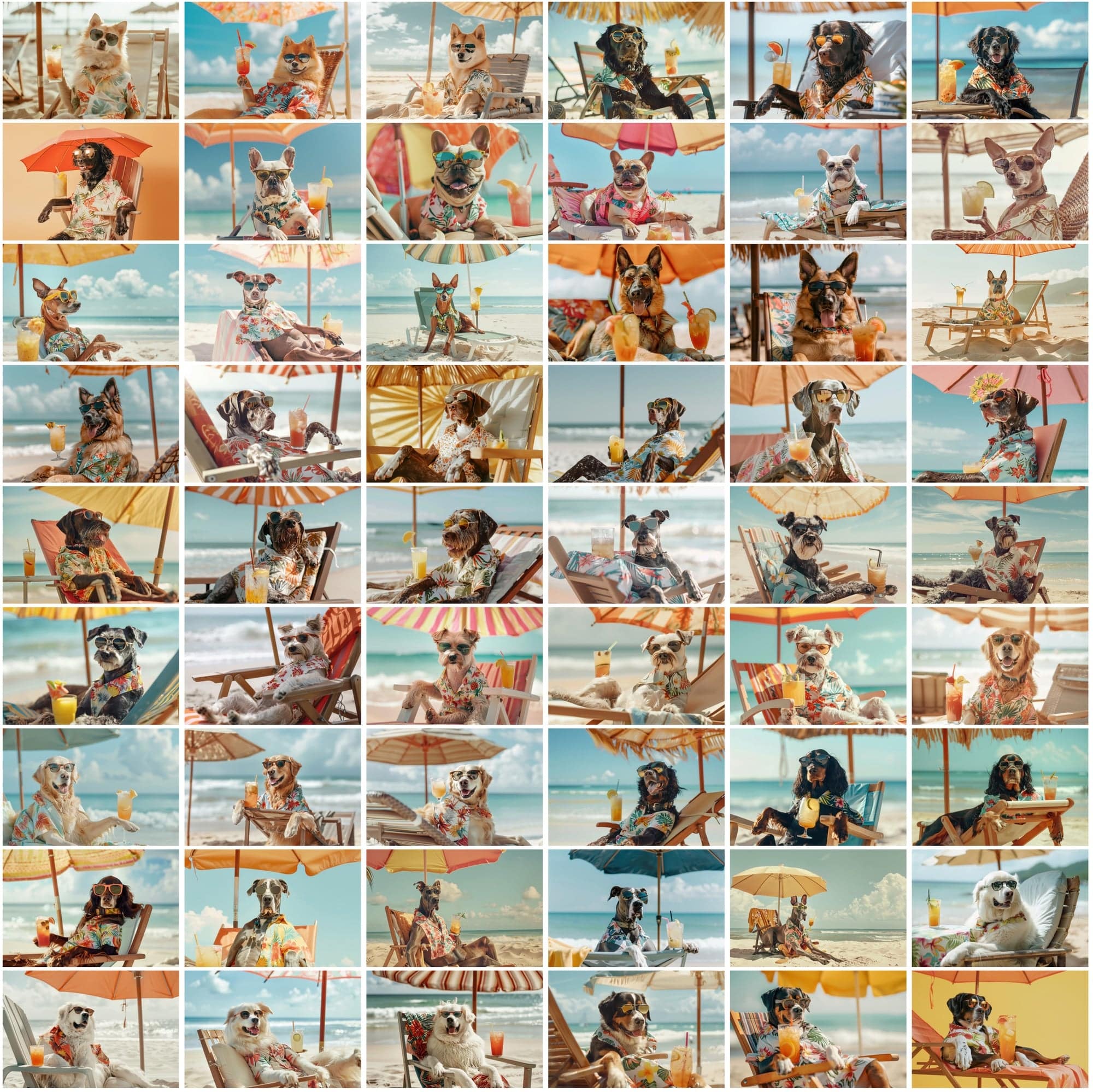 640 Adorable Dogs on the Beach with Cocktails Digital Download Sumobundle