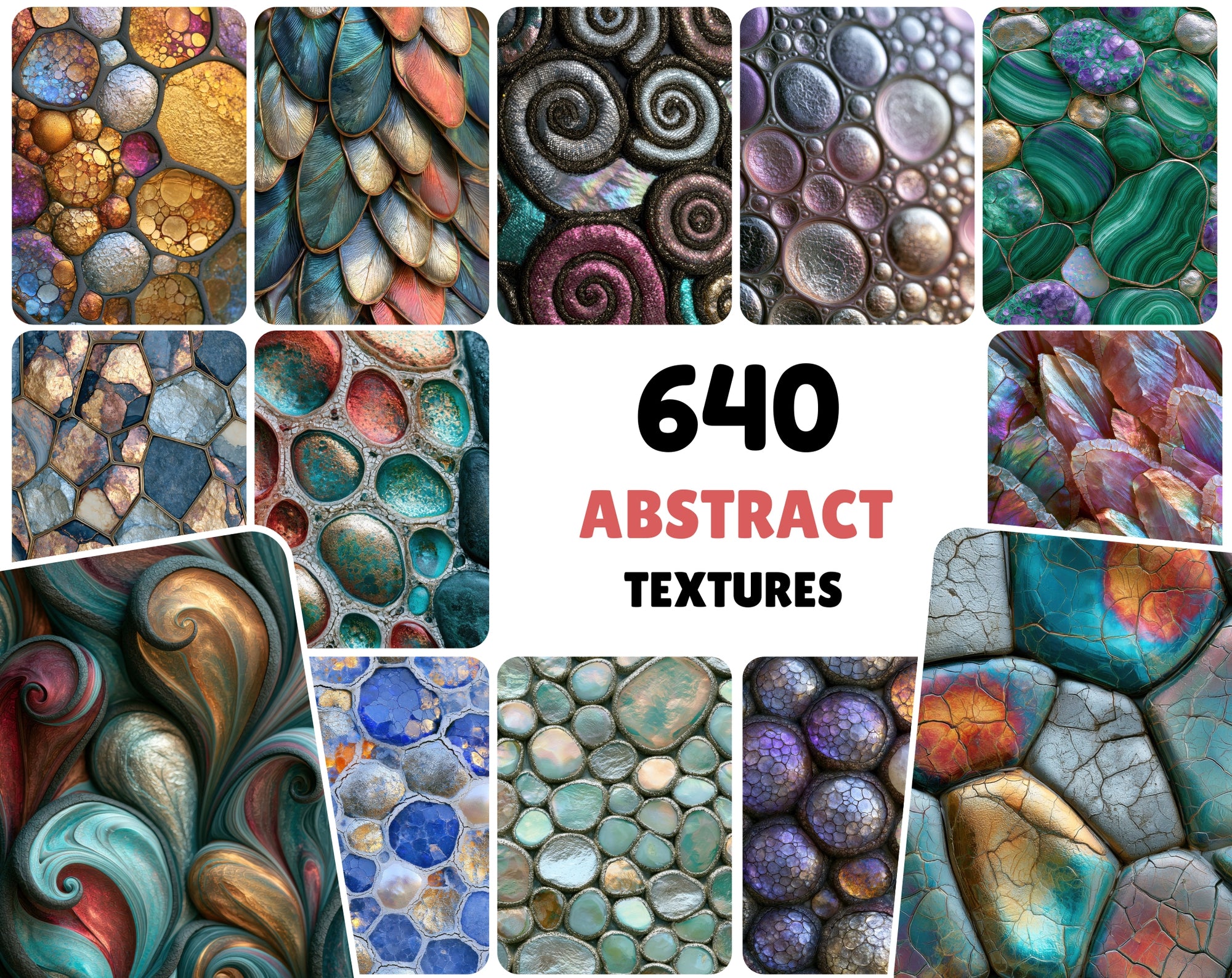 640 Abstract Iridescent Background Images | Textured Metallic Digital Paper Pack for Print & Design