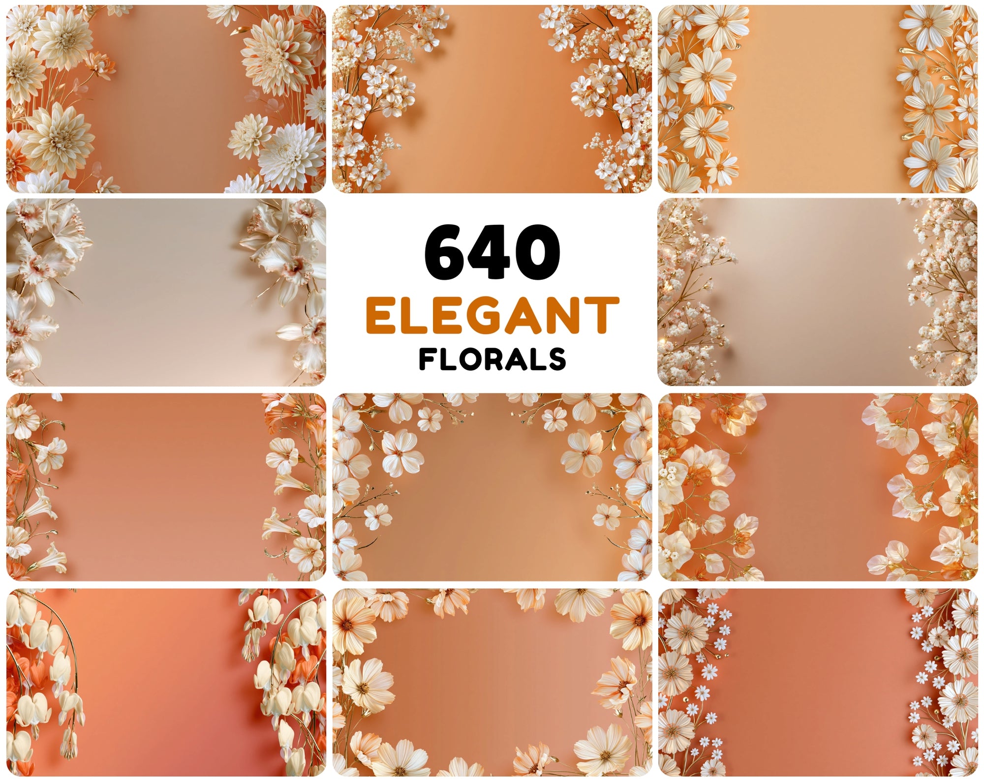 640 Floral Background Images, Elegant Flower JPG Bundle for Invitations, Branding, Scrapbooking & Commercial Use