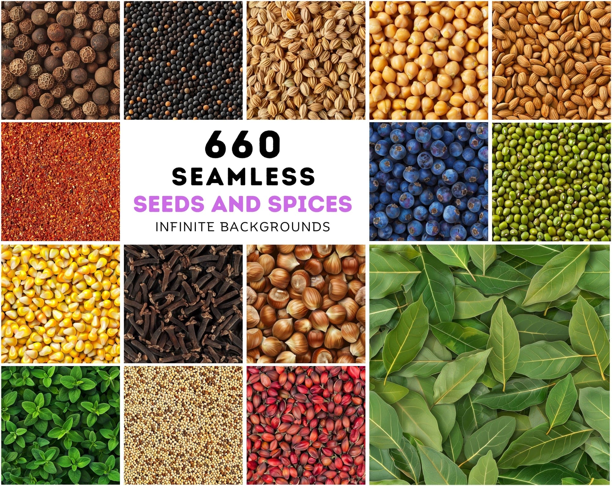 660 Seamless Spice & Seed Backgrounds with Photoshop Patterns Digital Download Sumobundle