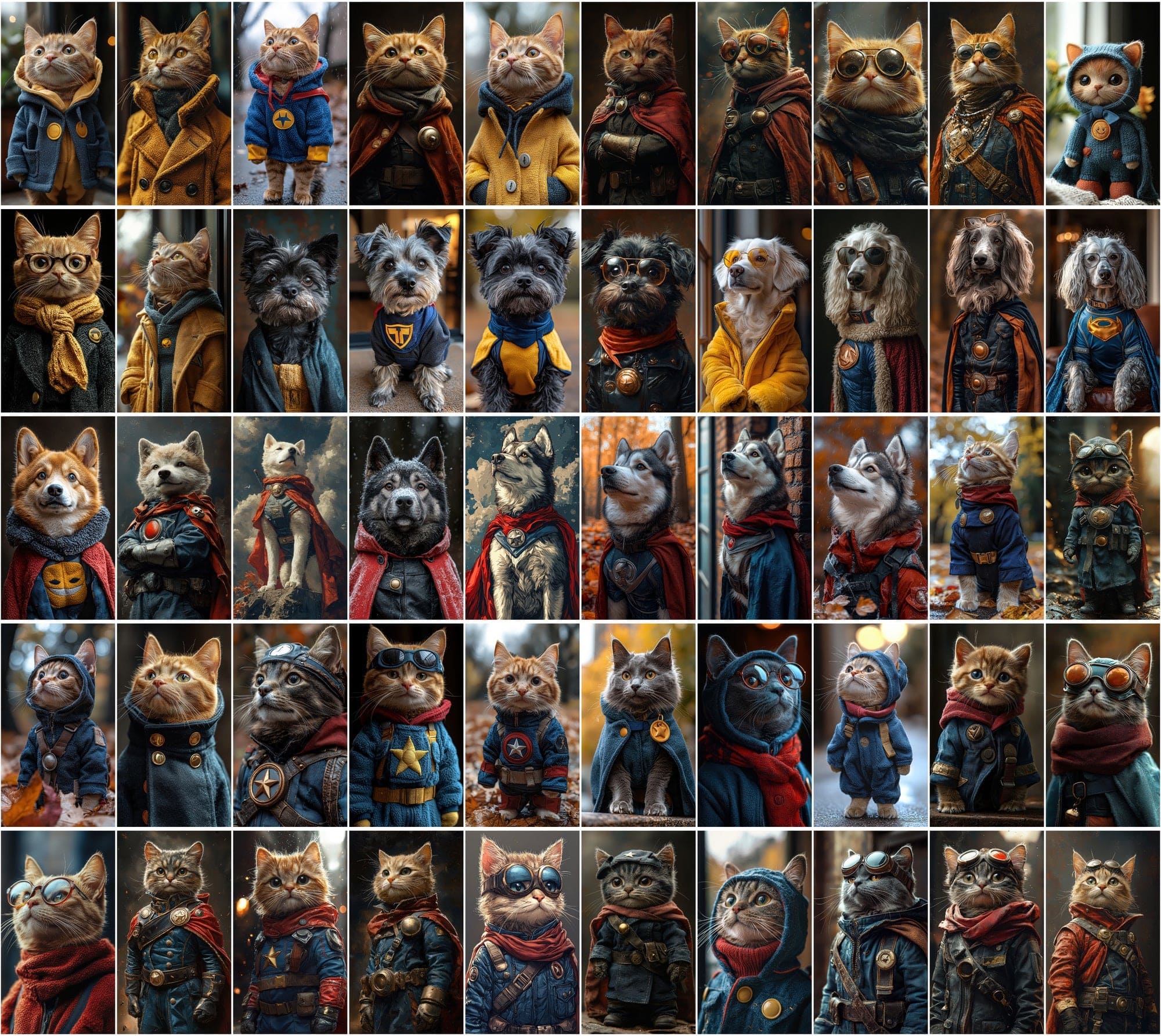 680 Heroic Cat & Dog Illustrations | Anthropomorphic Superhero Pets Digital Download Sumobundle