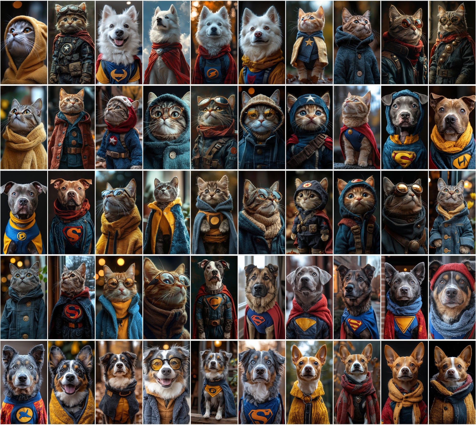 680 Heroic Cat & Dog Illustrations | Anthropomorphic Superhero Pets Digital Download Sumobundle