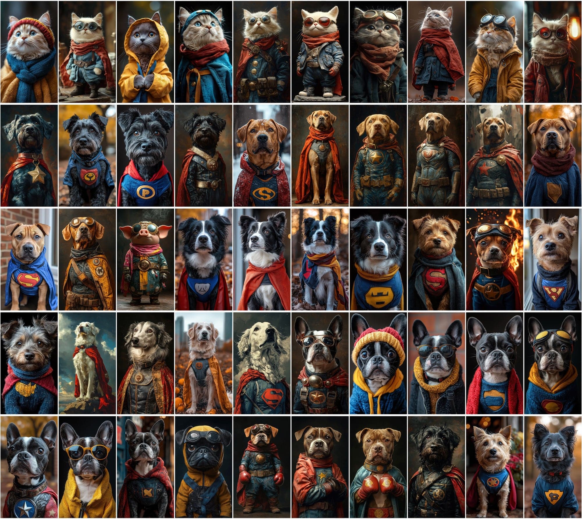 680 Heroic Cat & Dog Illustrations | Anthropomorphic Superhero Pets Digital Download Sumobundle