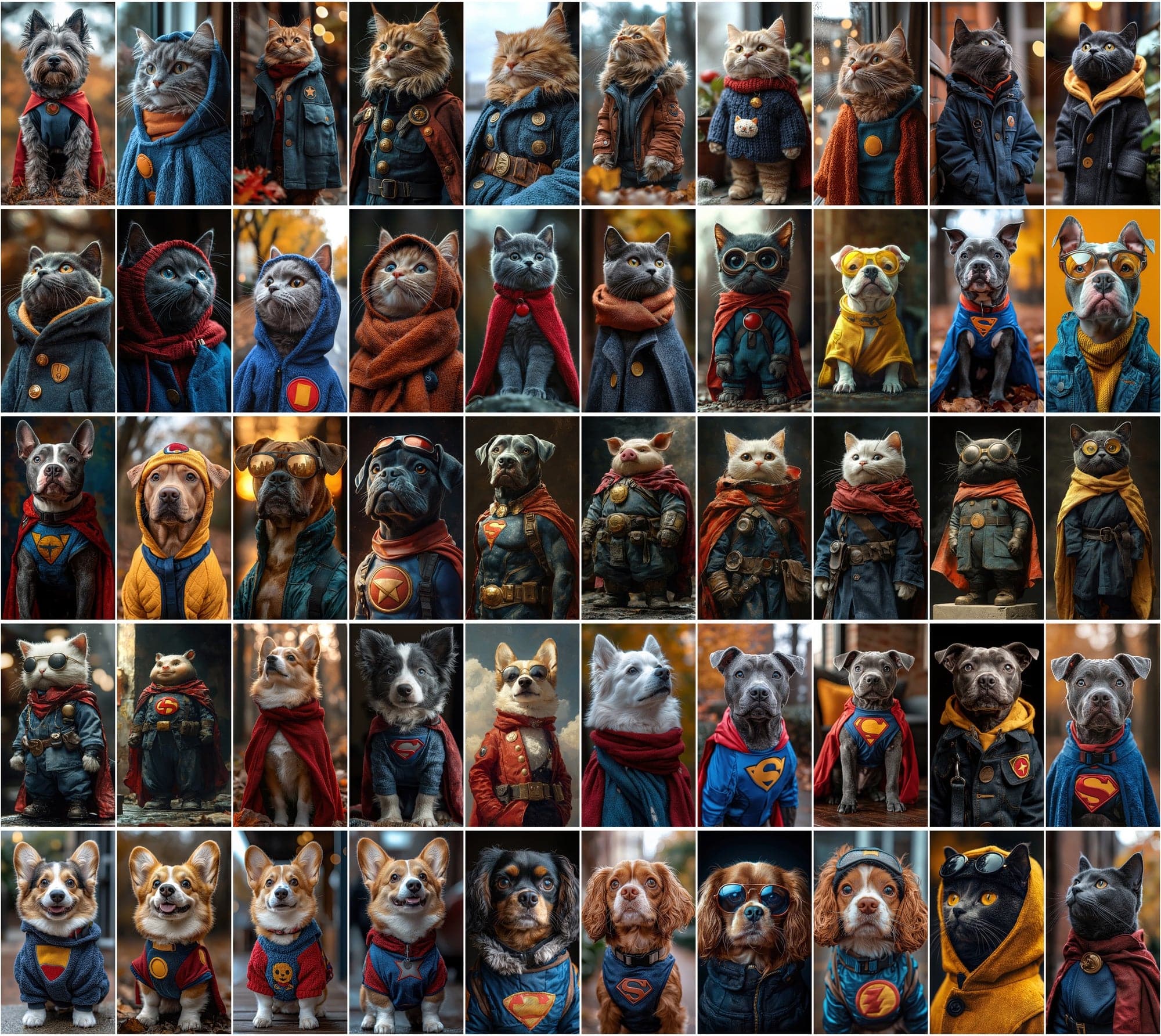680 Heroic Cat & Dog Illustrations | Anthropomorphic Superhero Pets Digital Download Sumobundle