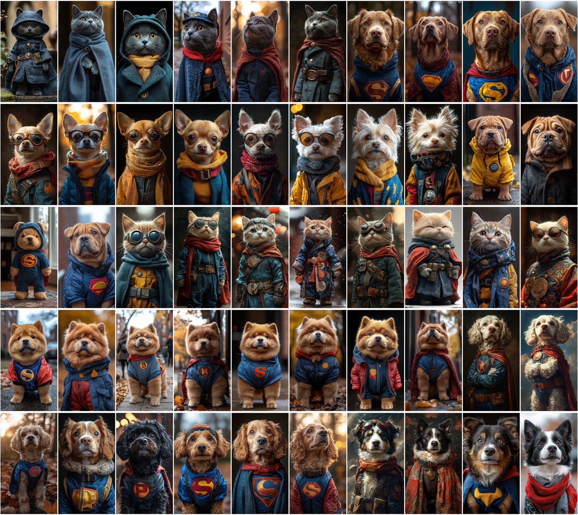 680 Heroic Cat & Dog Illustrations | Anthropomorphic Superhero Pets Digital Download Sumobundle