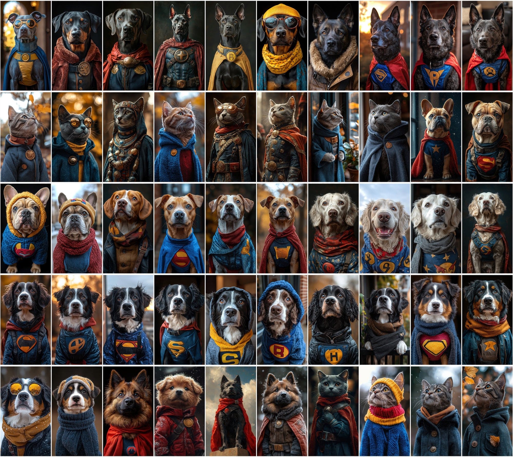 680 Heroic Cat & Dog Illustrations | Anthropomorphic Superhero Pets Digital Download Sumobundle