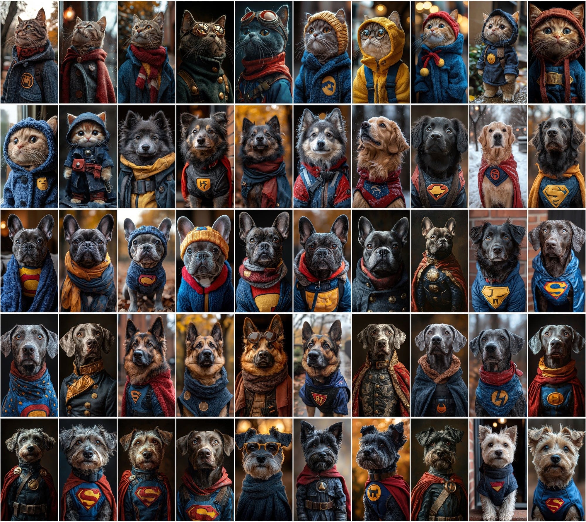 680 Heroic Cat & Dog Illustrations | Anthropomorphic Superhero Pets Digital Download Sumobundle