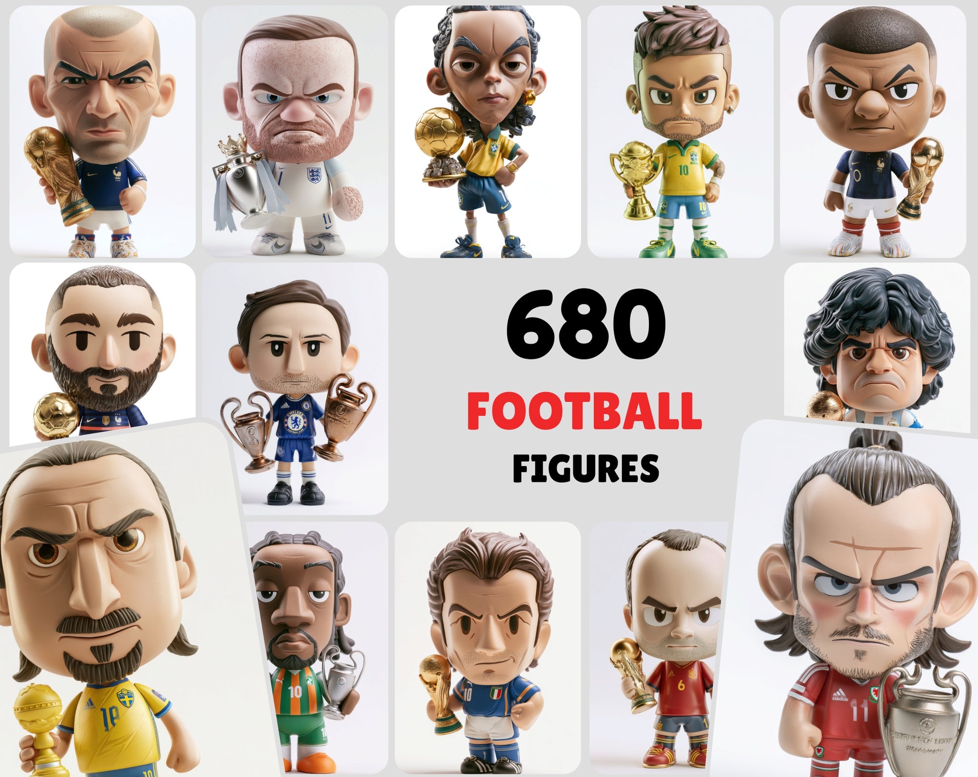 680 Football Vinyl Figure Clipart Bundle, Soccer Player Collectible Toy Art