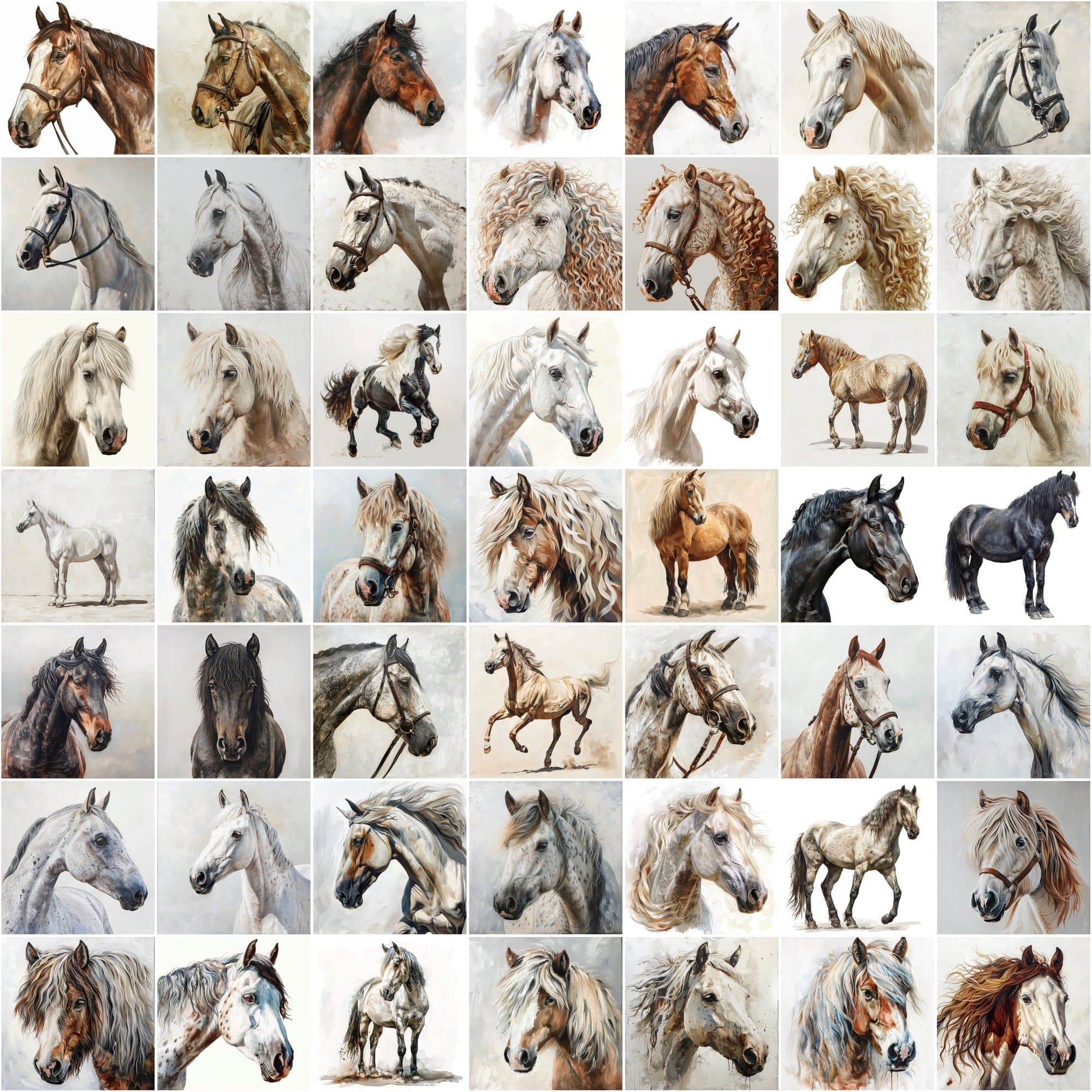 690 Horse Breed Images - Oil & Watercolor Look Digital Download Sumobundle