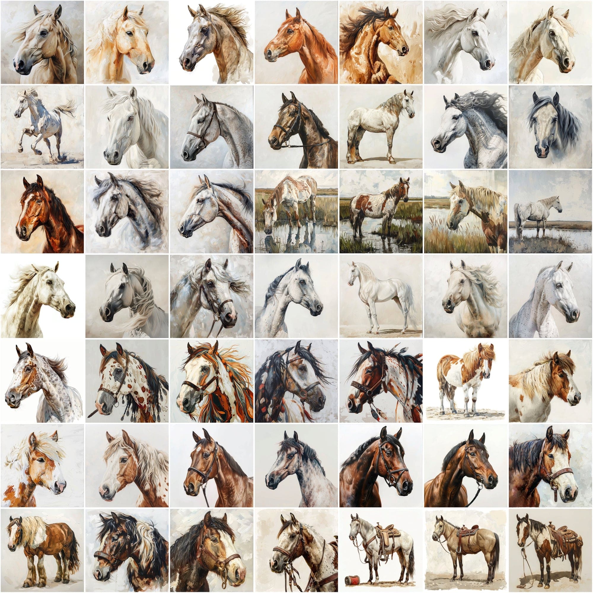 690 Horse Breed Images - Oil & Watercolor Look Digital Download Sumobundle