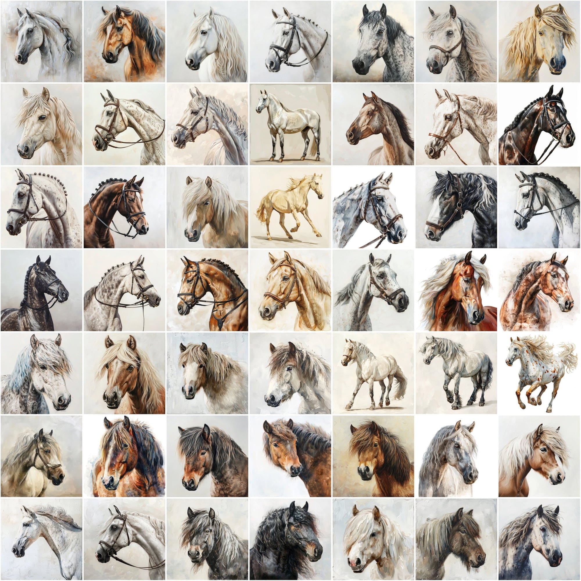 690 Horse Breed Images - Oil & Watercolor Look Digital Download Sumobundle