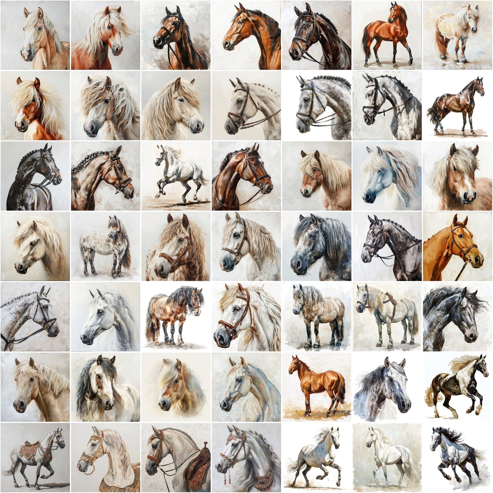 690 Horse Breed Images - Oil & Watercolor Look Digital Download Sumobundle