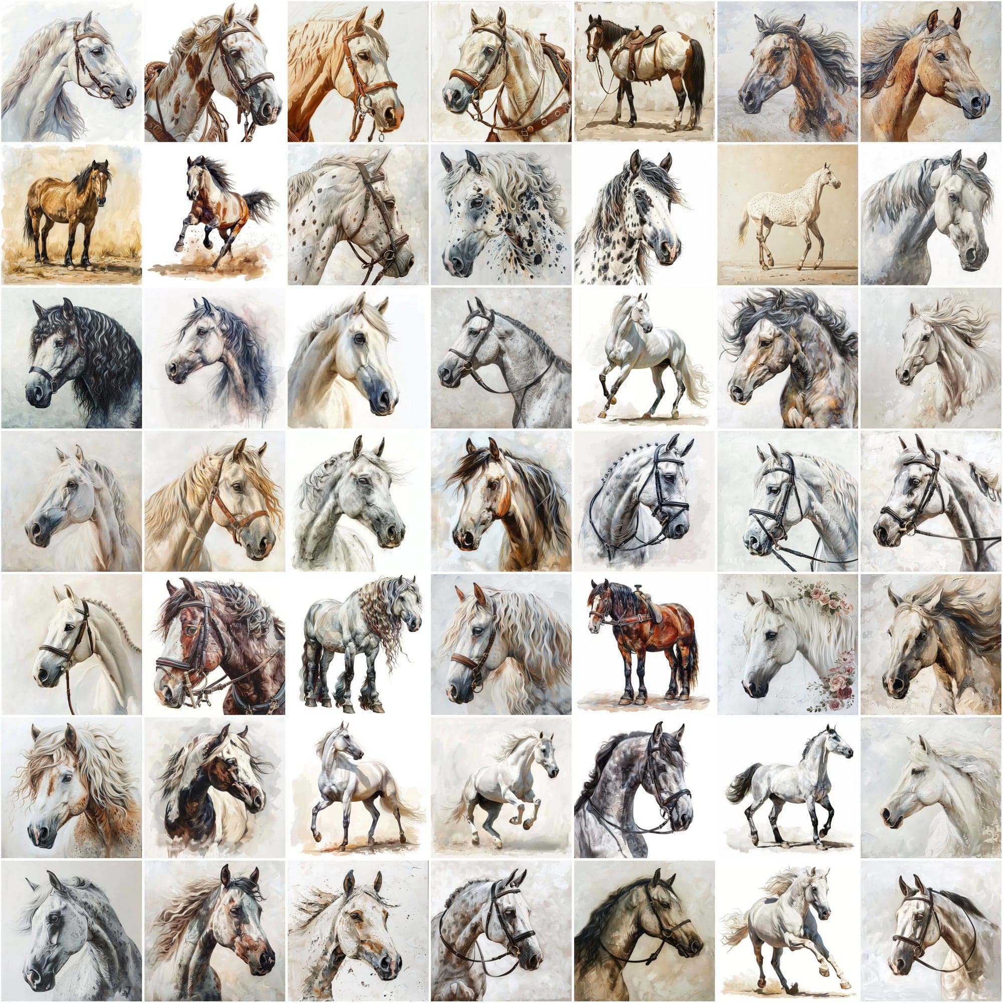 690 Horse Breed Images - Oil & Watercolor Look Digital Download Sumobundle