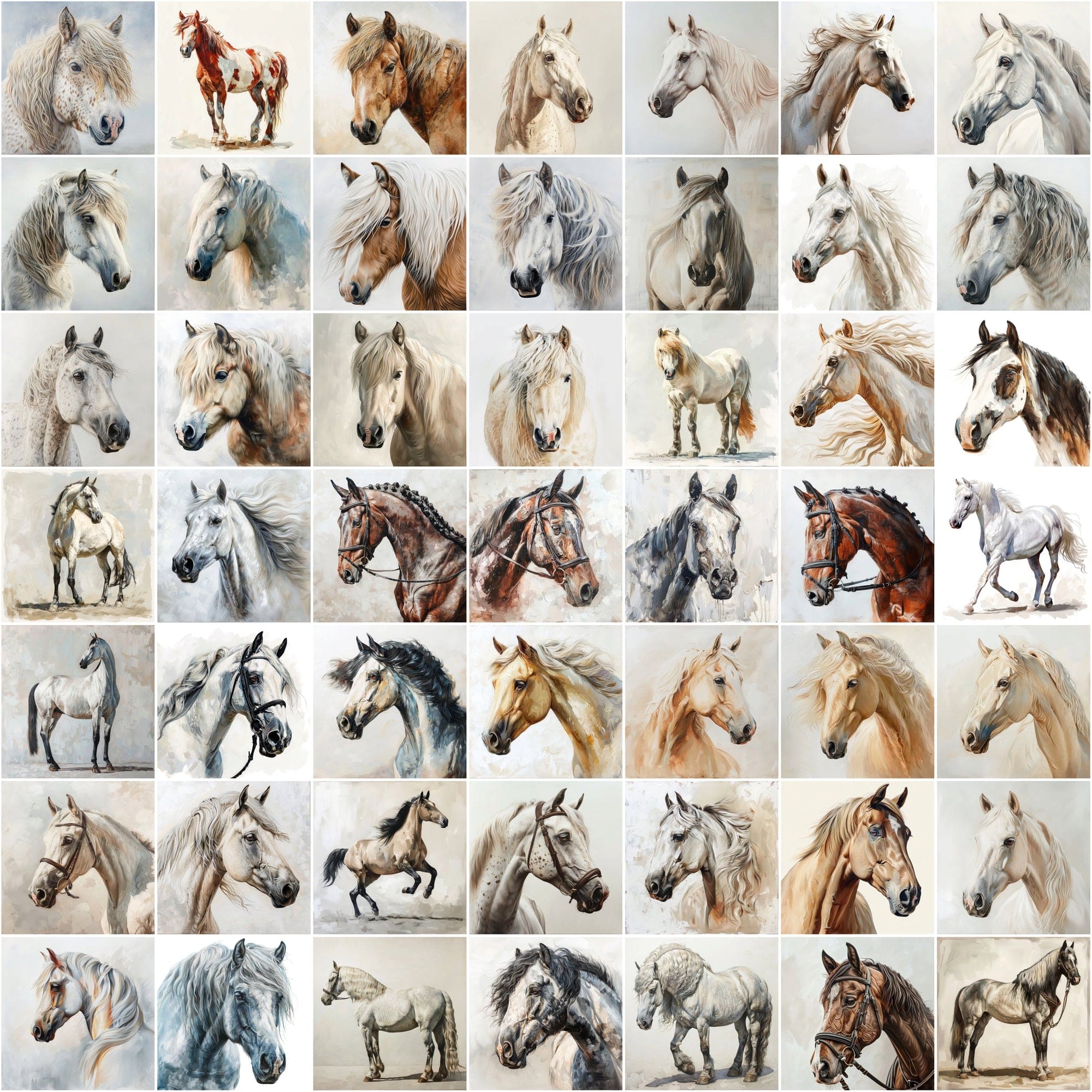 690 Horse Breed Images - Oil & Watercolor Look Digital Download Sumobundle