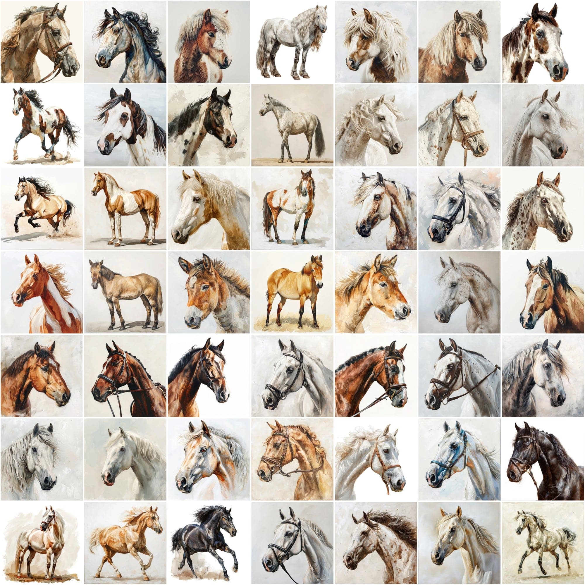 690 Horse Breed Images - Oil & Watercolor Look Digital Download Sumobundle