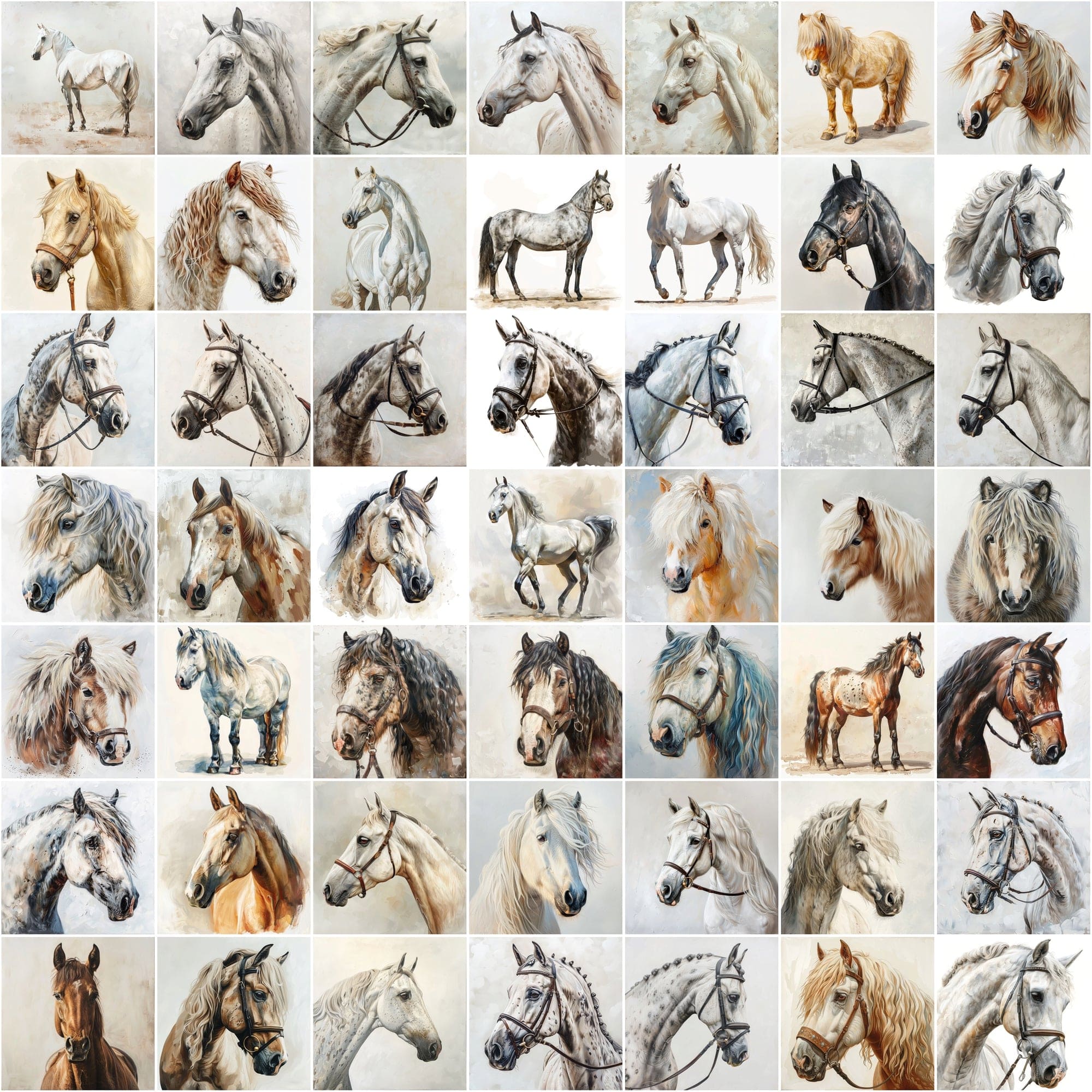 690 Horse Breed Images - Oil & Watercolor Look Digital Download Sumobundle
