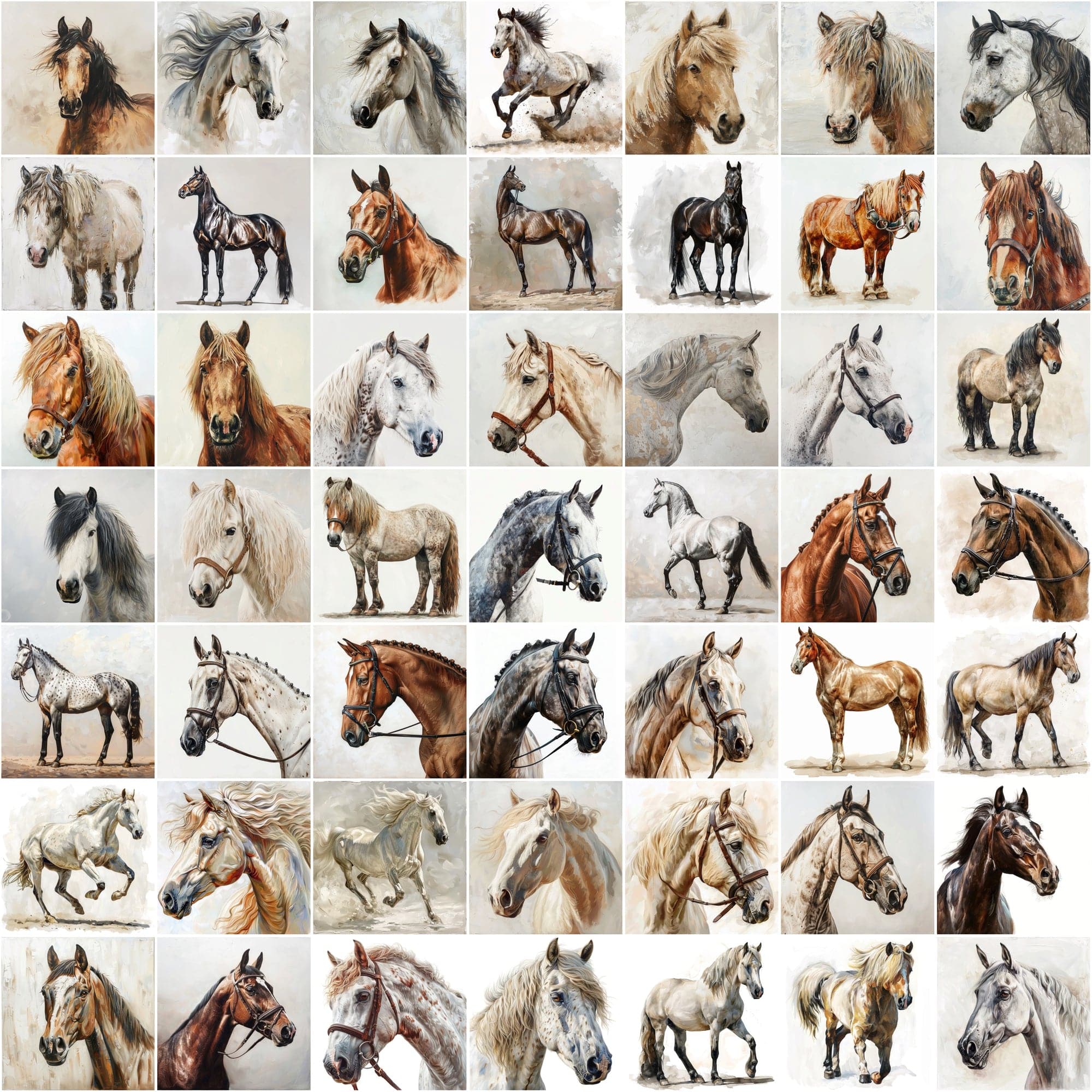 690 Horse Breed Images - Oil & Watercolor Look Digital Download Sumobundle