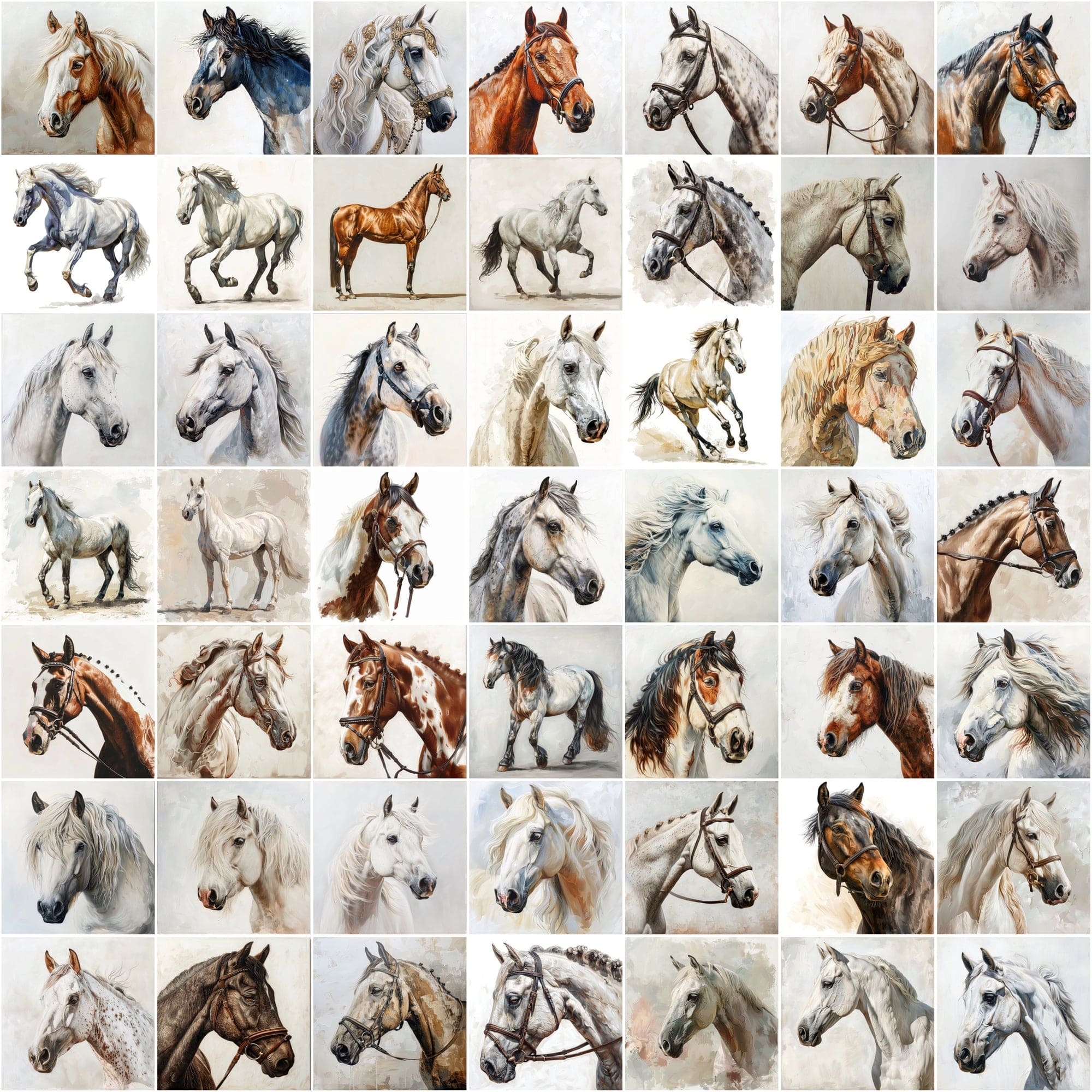 690 Horse Breed Images - Oil & Watercolor Look Digital Download Sumobundle