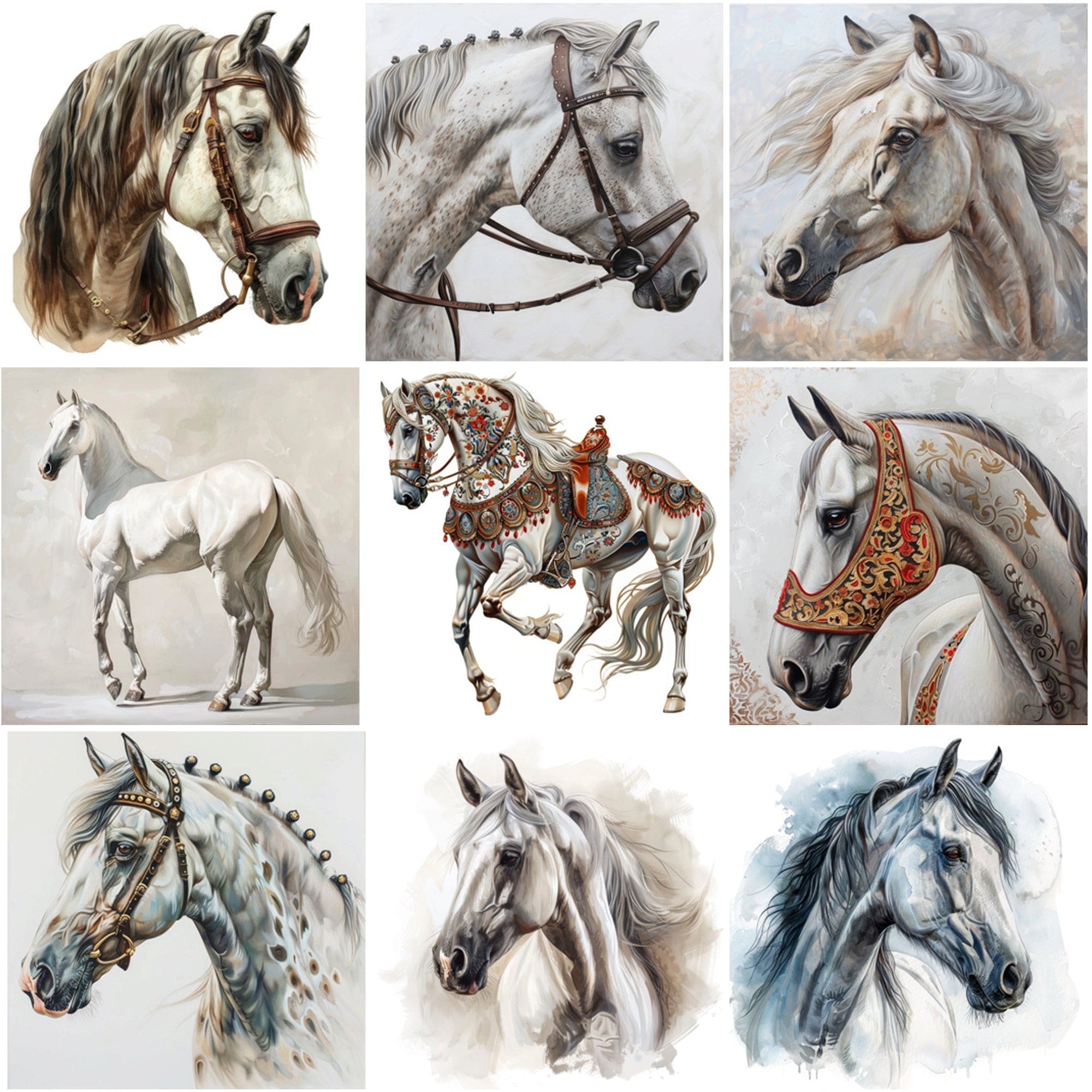 690 Horse Breed Images - Oil & Watercolor Look Digital Download Sumobundle