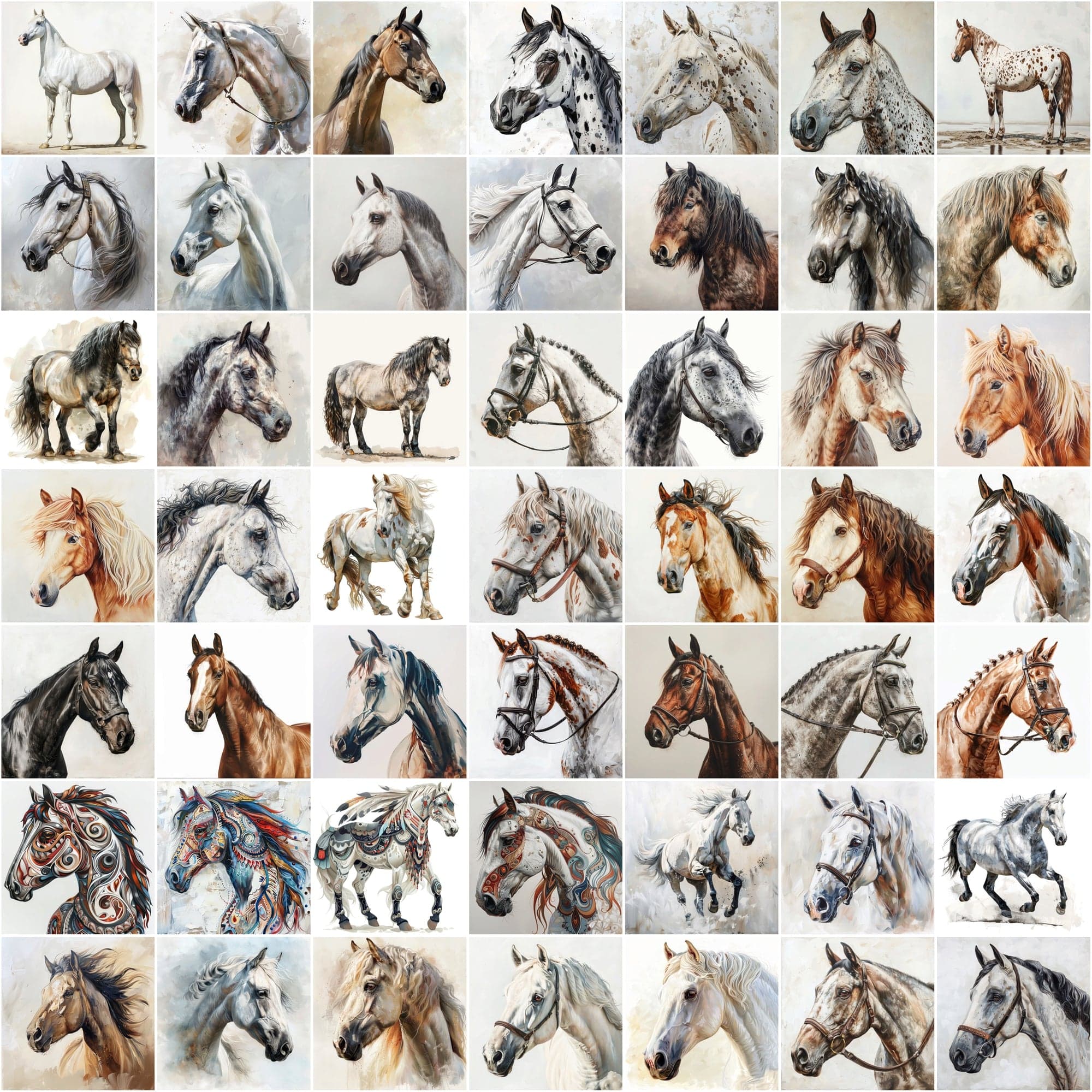 690 Horse Breed Images - Oil & Watercolor Look Digital Download Sumobundle