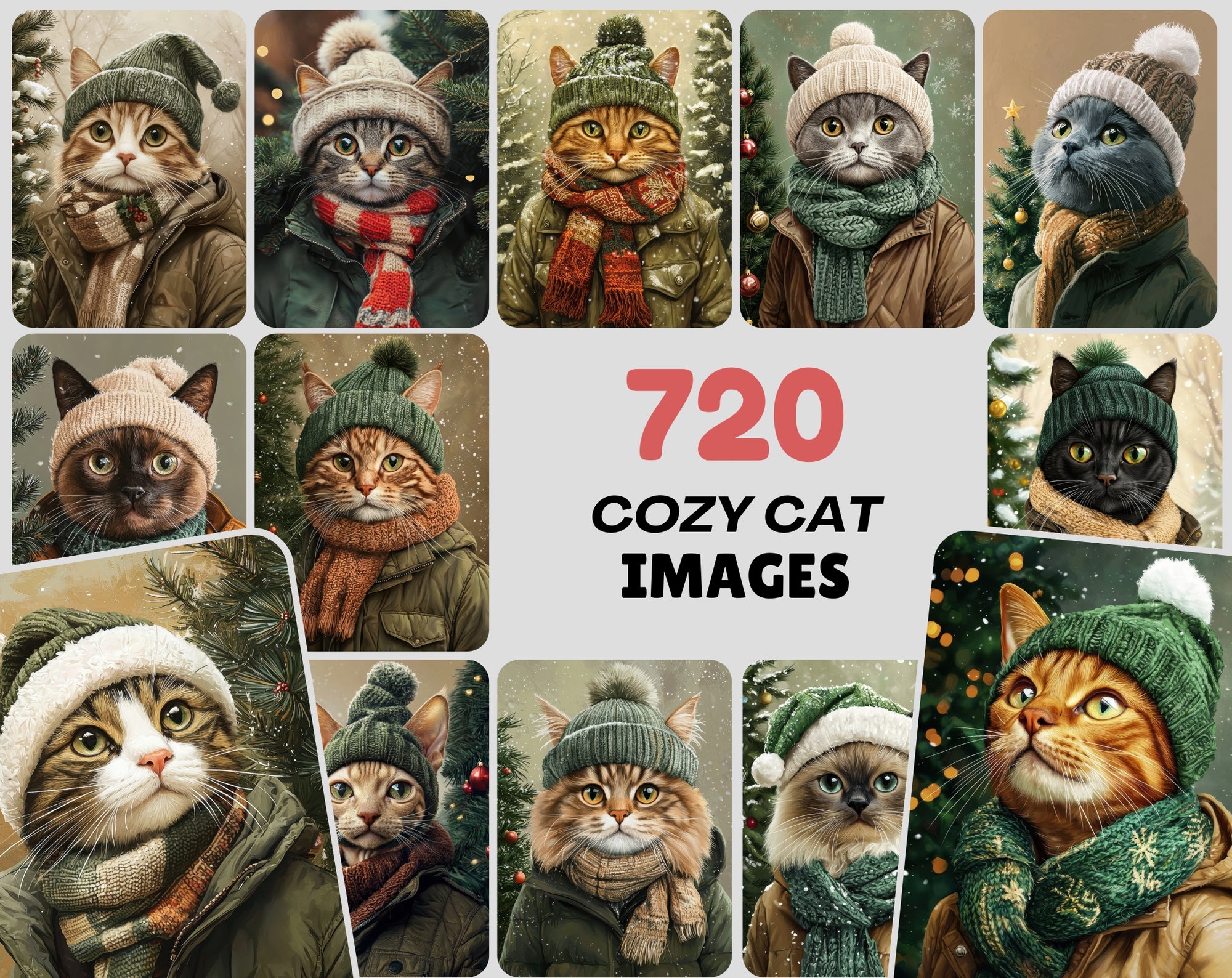 720 Adorable Cat Winter Illustrations - Cozy Cats in Hats & Scarves