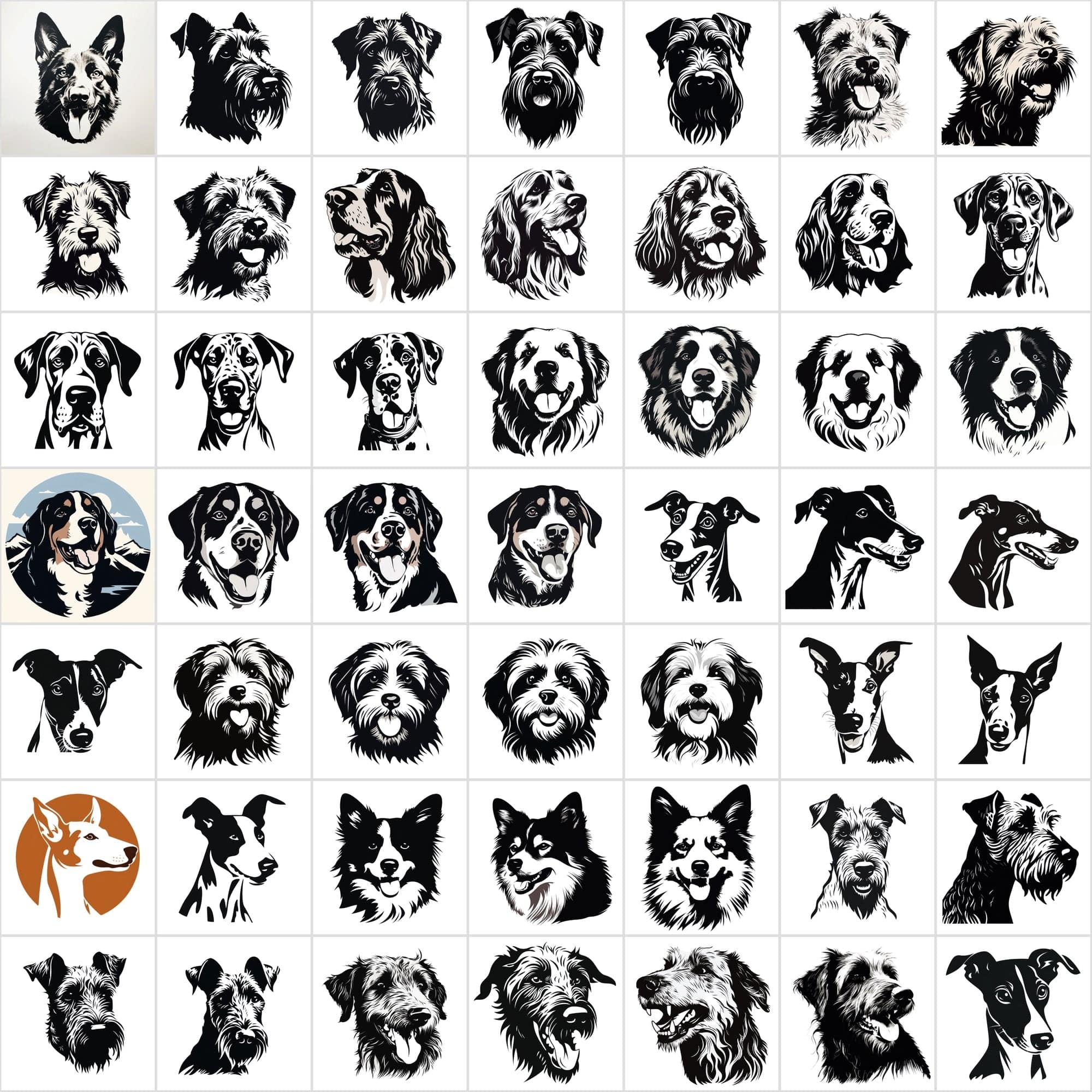 730 Premium Dog PNG Collection for Print-On-Demand, High-Quality Black & White Dog Images Digital Download Sumobundle