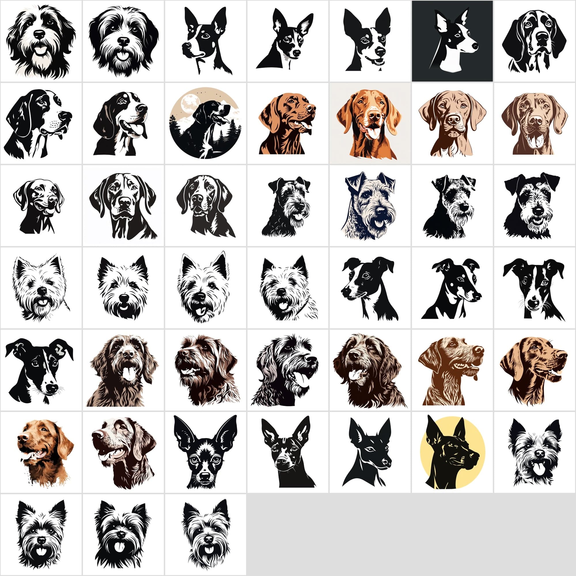 730 Premium Dog PNG Collection for Print-On-Demand, High-Quality Black & White Dog Images Digital Download Sumobundle