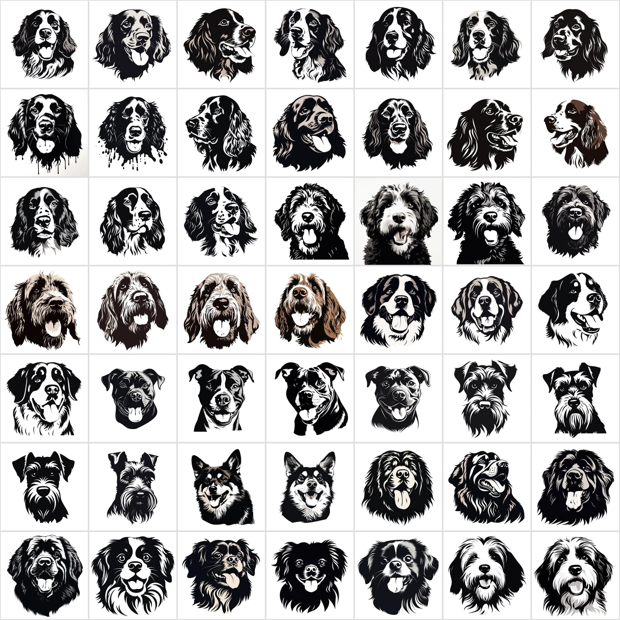 730 Premium Dog PNG Collection for Print-On-Demand, High-Quality Black & White Dog Images Digital Download Sumobundle