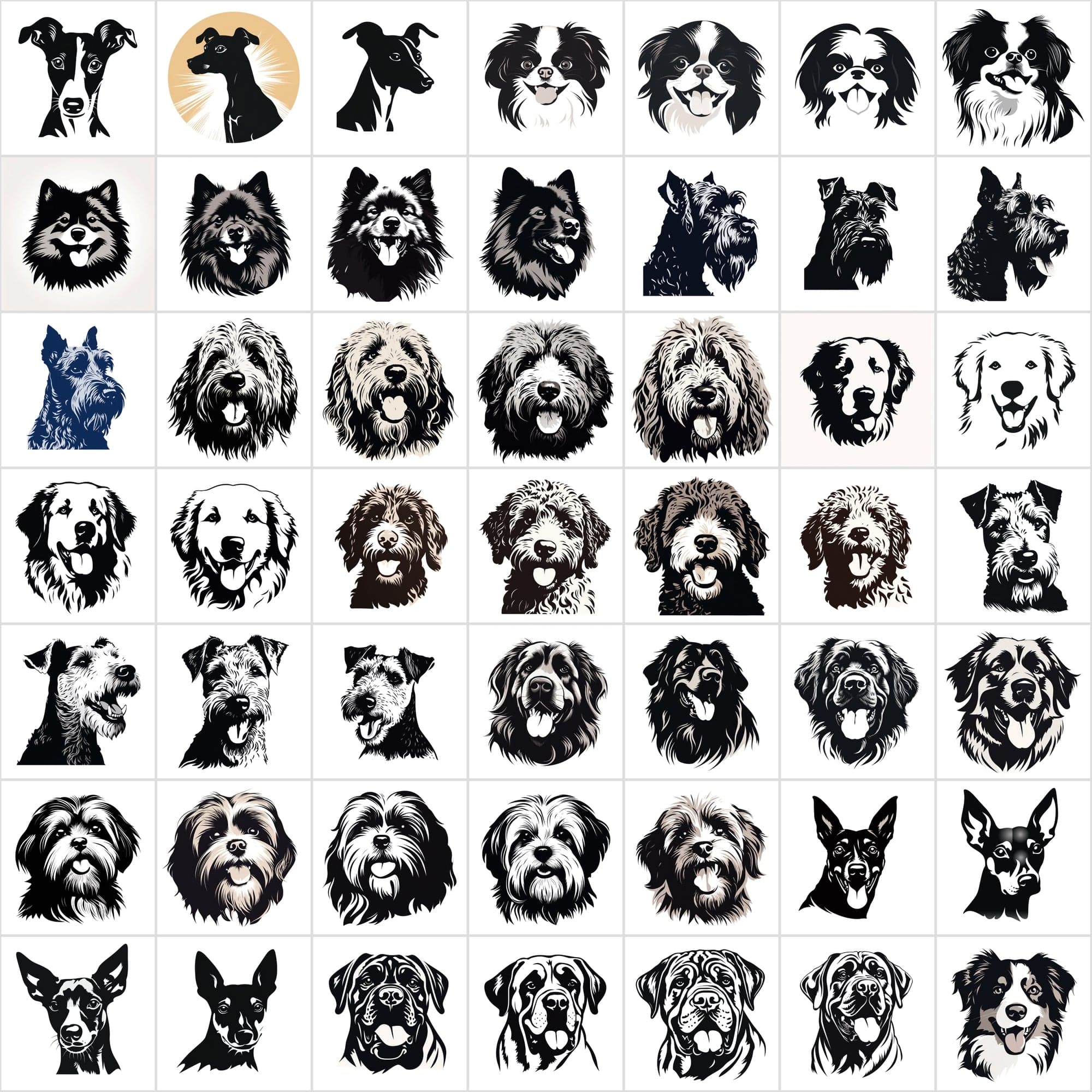 730 Premium Dog PNG Collection for Print-On-Demand, High-Quality Black & White Dog Images Digital Download Sumobundle